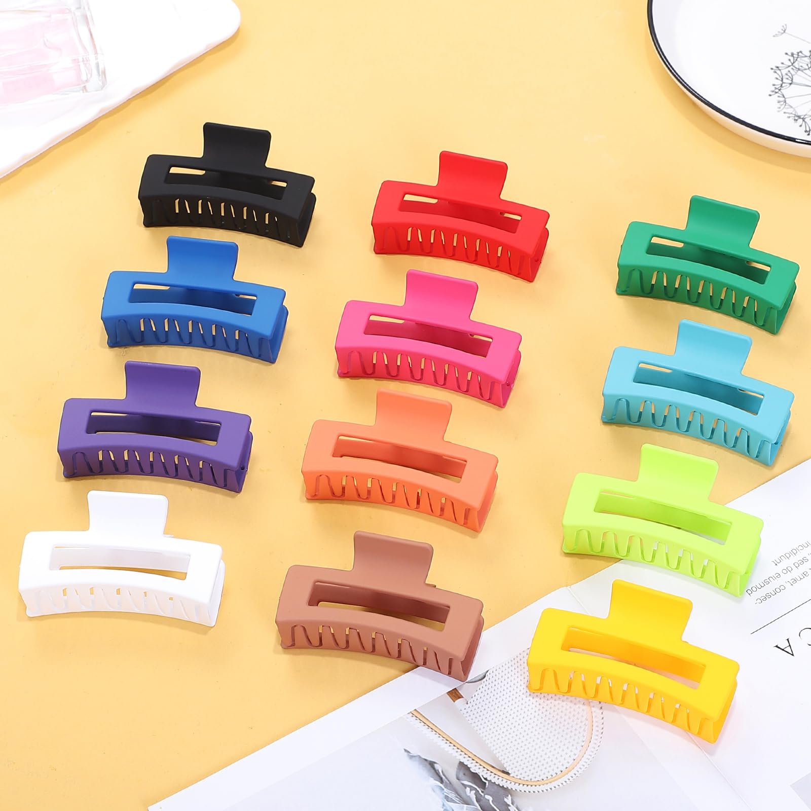 Sisiaipu 3.5 Inch Medium Hair Accessories: 12 Pcs Square Jaw Clips For Thick And Thin Hair - Rectangular Bulk Clips For Women An