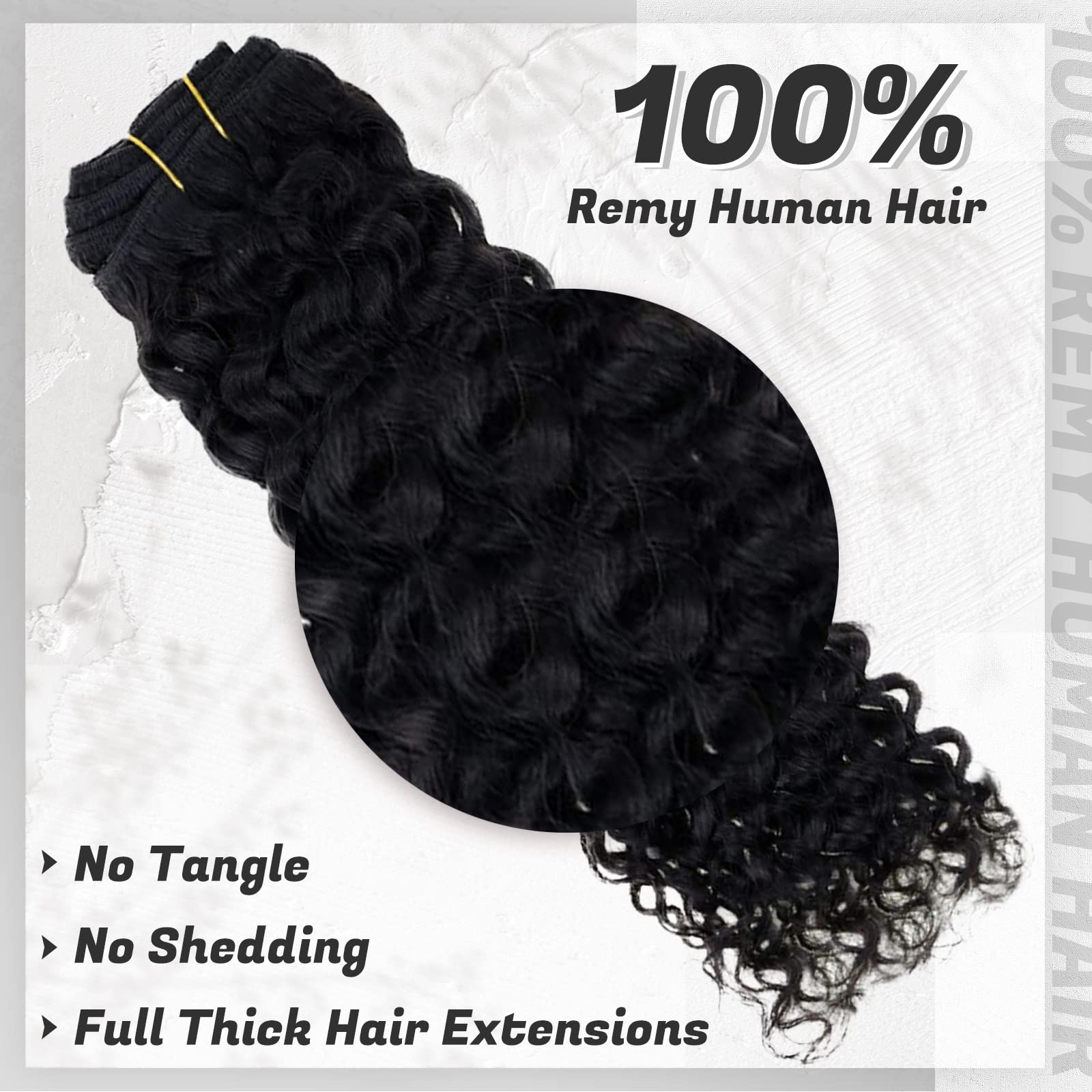 Hetto Clip in Black Curly Hair Extensions Human Hair #1 Jet Black Clip in Hair Extensions Remy Human Hair Natural Wavy Clip on R