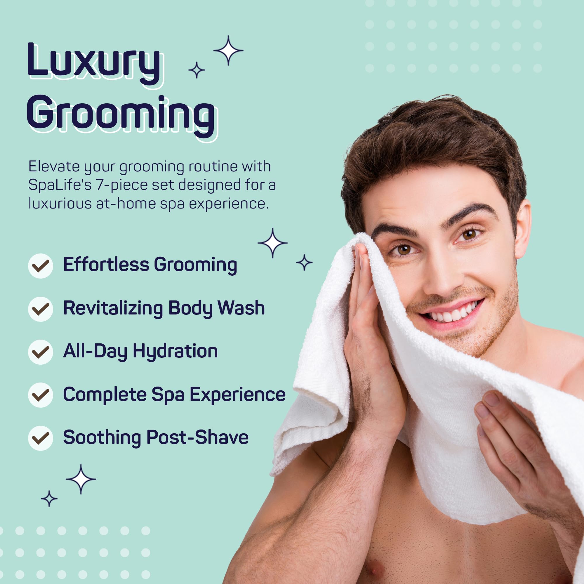 Spalife 7-Piece Bath And Body Men Grooming Gift Set - 2-In-1 Shampoo & Conditioner, Body Wash, Daily Moisturizer, Post-Shave Lot