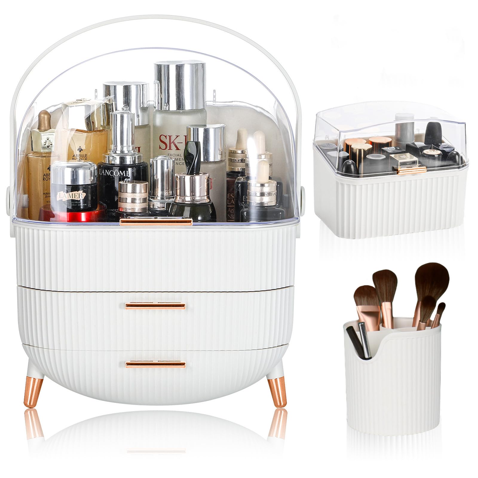 Zoofox 3 Pack Makeup Organizer For Vanity, Cosmetics Storage Display Case With Lipstick And Makeup Brush Organizer, Portable Han