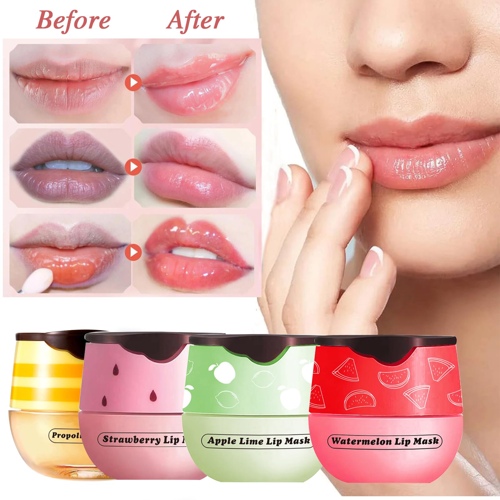 3 Pcs Lip Balm Honey Pot, Honey & Apple Lime & Watermelem Lip Mask Vitamin E & Moisturizing Propolis Sleeping Lip Mask Preventio