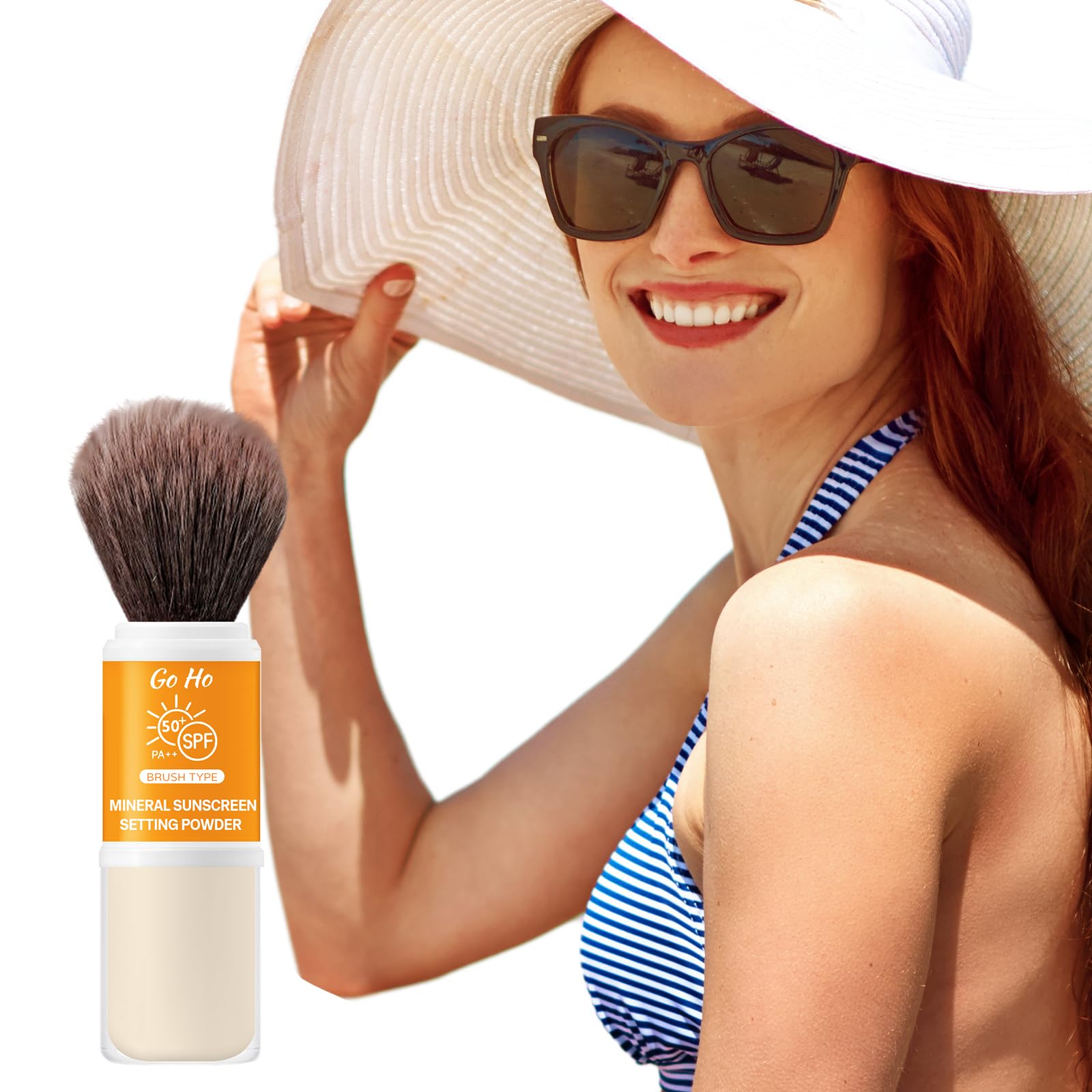 Go Ho Mineral Sunscreen Setting Powder - SPF 50,Translucent,Loose Natural Matte Face Makeup Brush-in,For All Skin Tones,Sunscree
