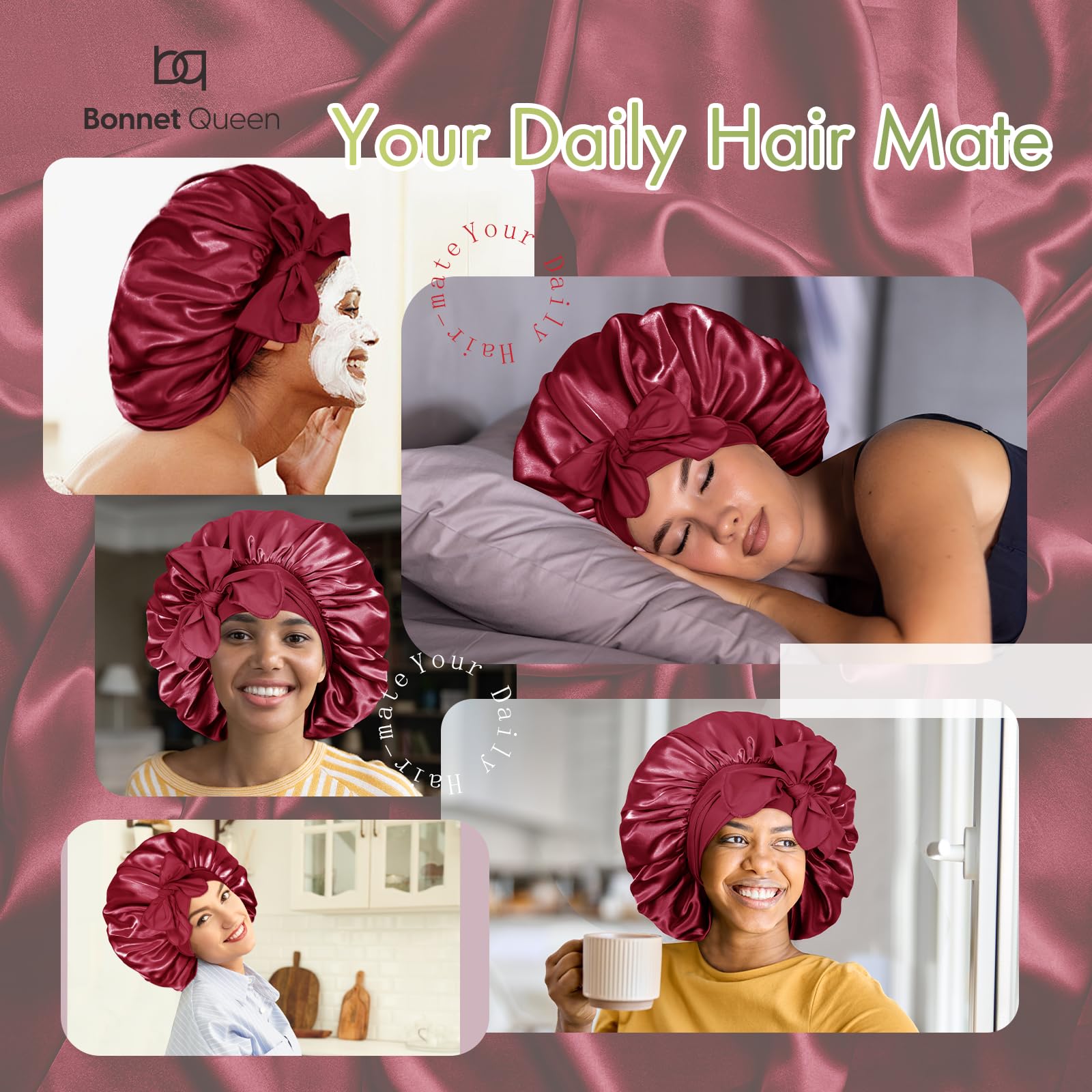 BONNET QUEEN Silk Bonnet for Sleeping Women Satin Bonnet Hair Bonnet Large Bonnet night sleep cap scarf for curly hair with tie