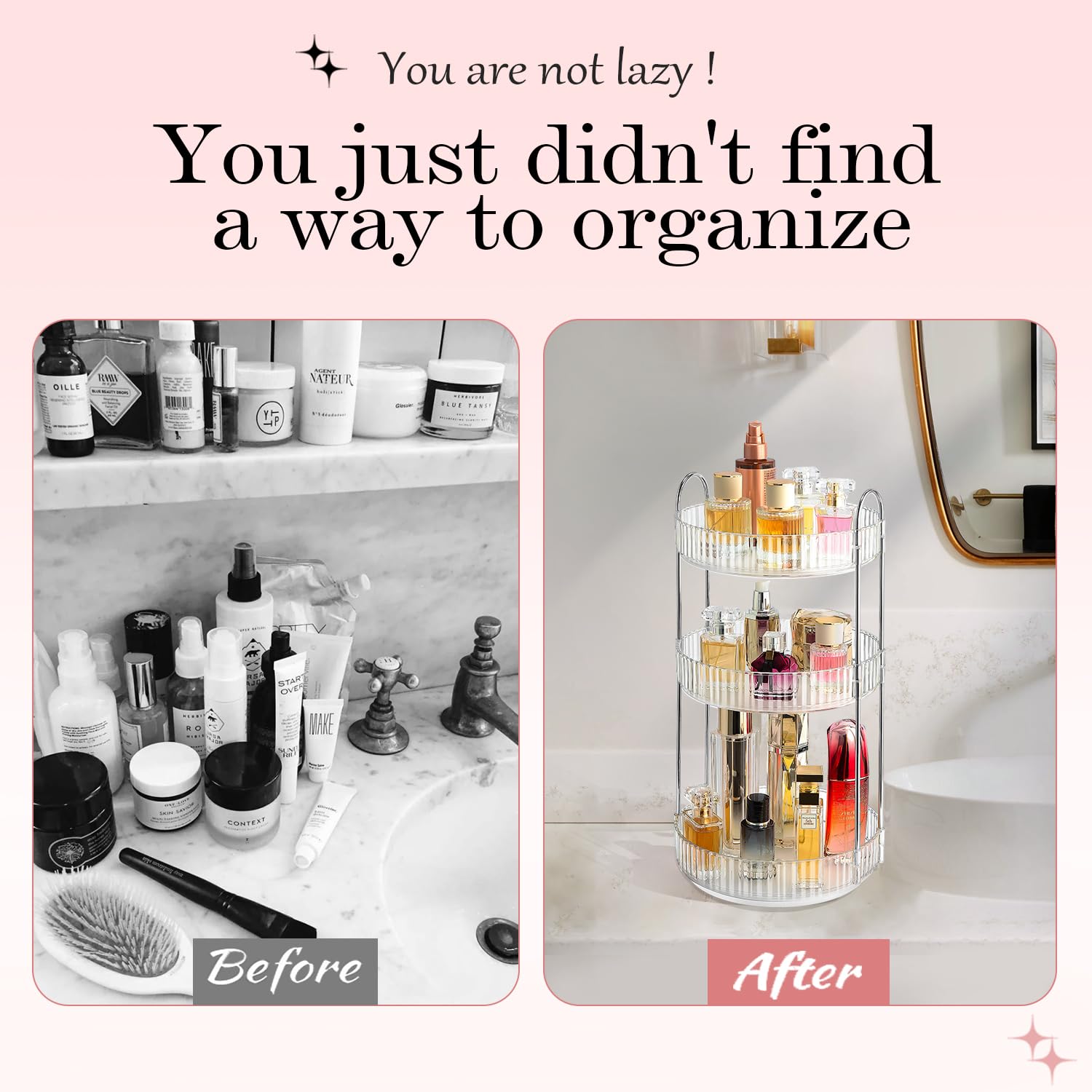 Aluyuyo 360 Rotating Makeup Organizer For Vanity, Spinning Cosmetics Organizer Holder Rack, Large Capacity Bathroom Organizer Co