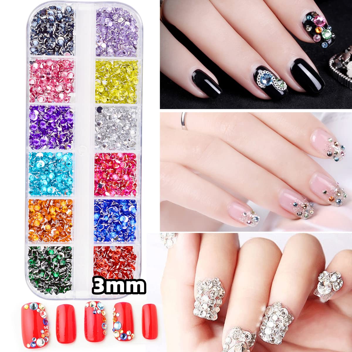 Edittime 5 Boxes Shiny Colorful Nail Art Rhinestones Kit Crystals Ab Flatback Jelly Mermaid Pearl Rhinestones Stones Gems With P