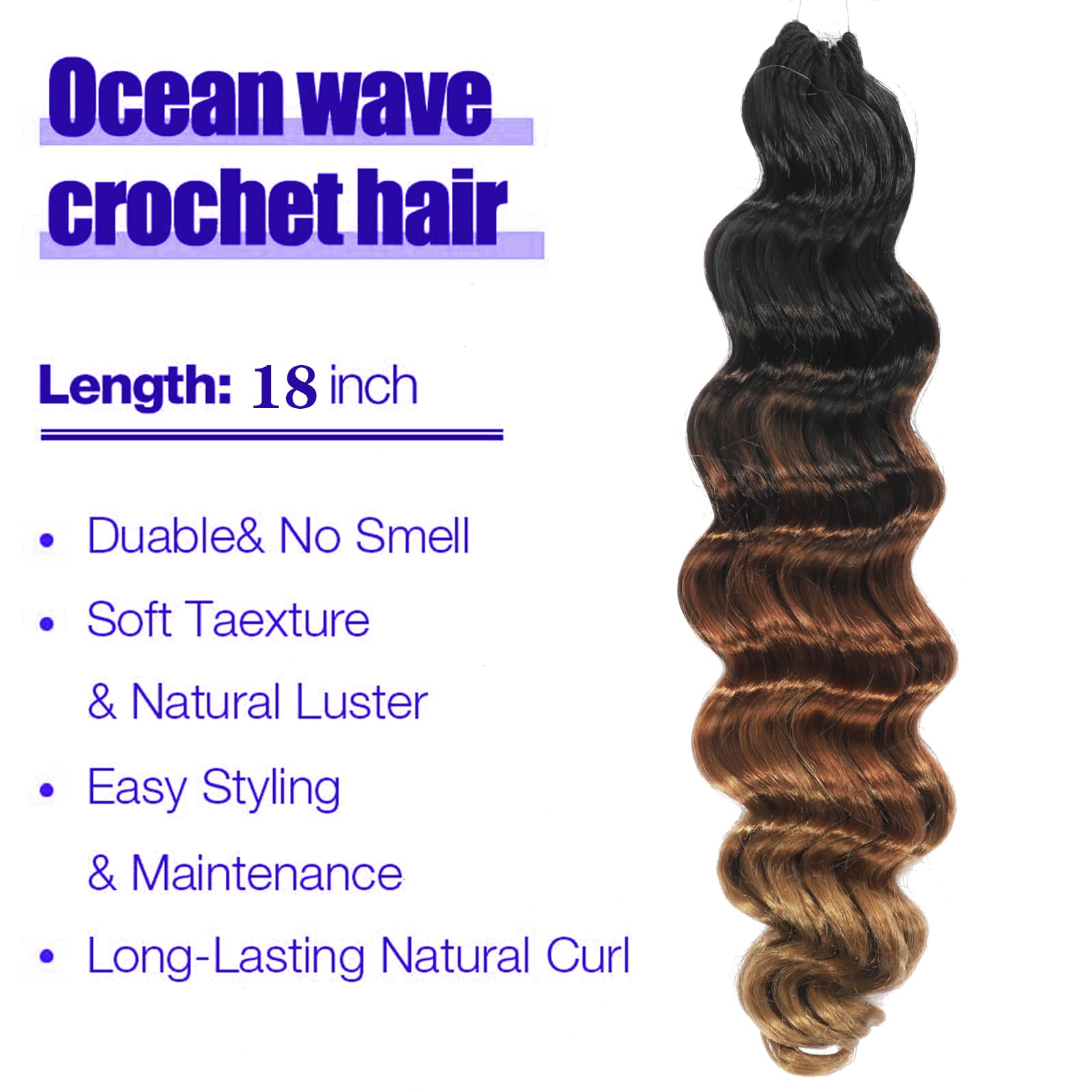 18 Inch Ocean Wave Crochet Hair T1 30 27 7 Packs Deep Wave Crochet Braids 126 Strands Brown Blonde Ombre Wavy Curly Braiding Hai