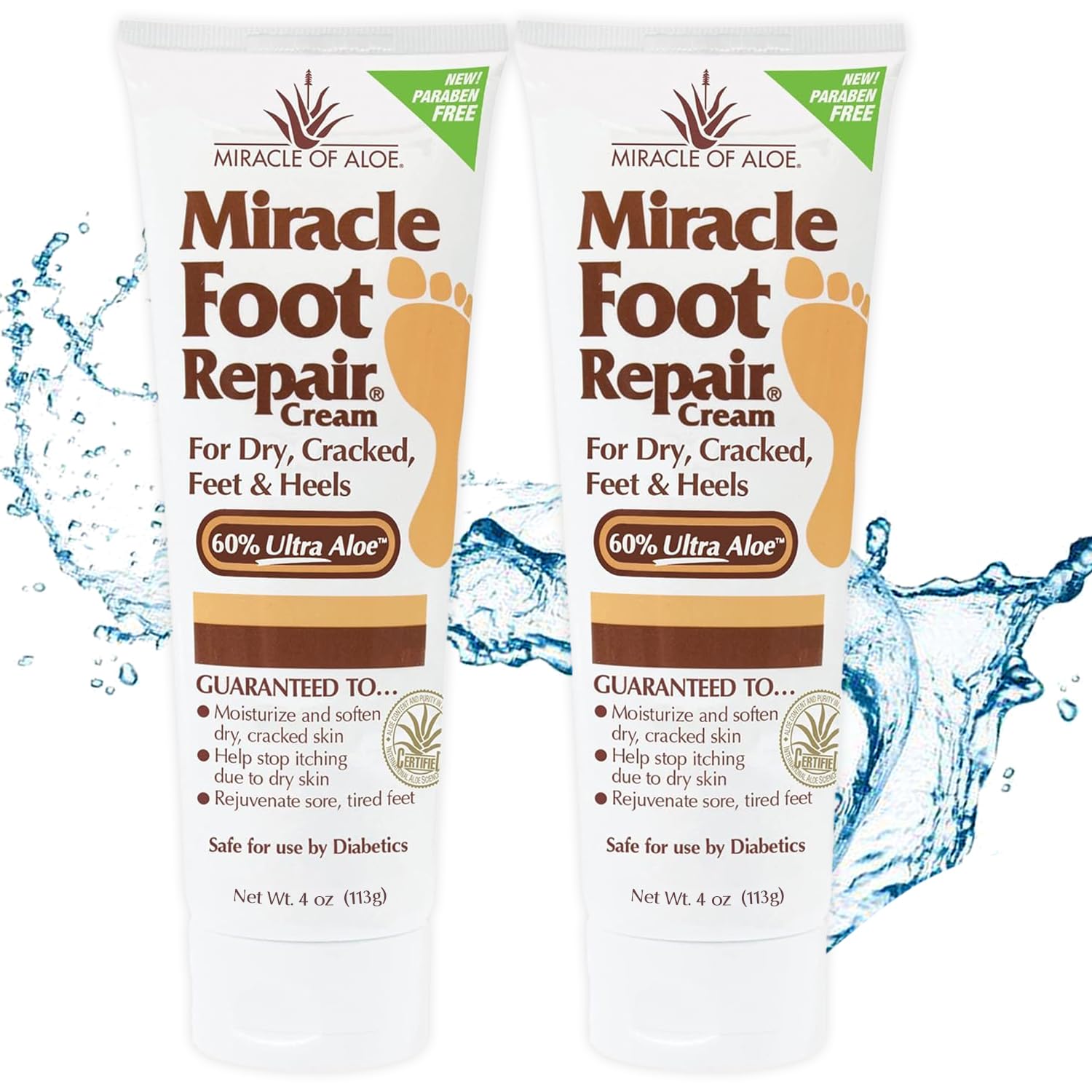 Miracle Foot Repair Cream, 4 Oz Repairs Dry Cracked Heels And Feet, Diabetic-Safe, 60% Pure Ultra Aloe Moisturizes, Softens, And
