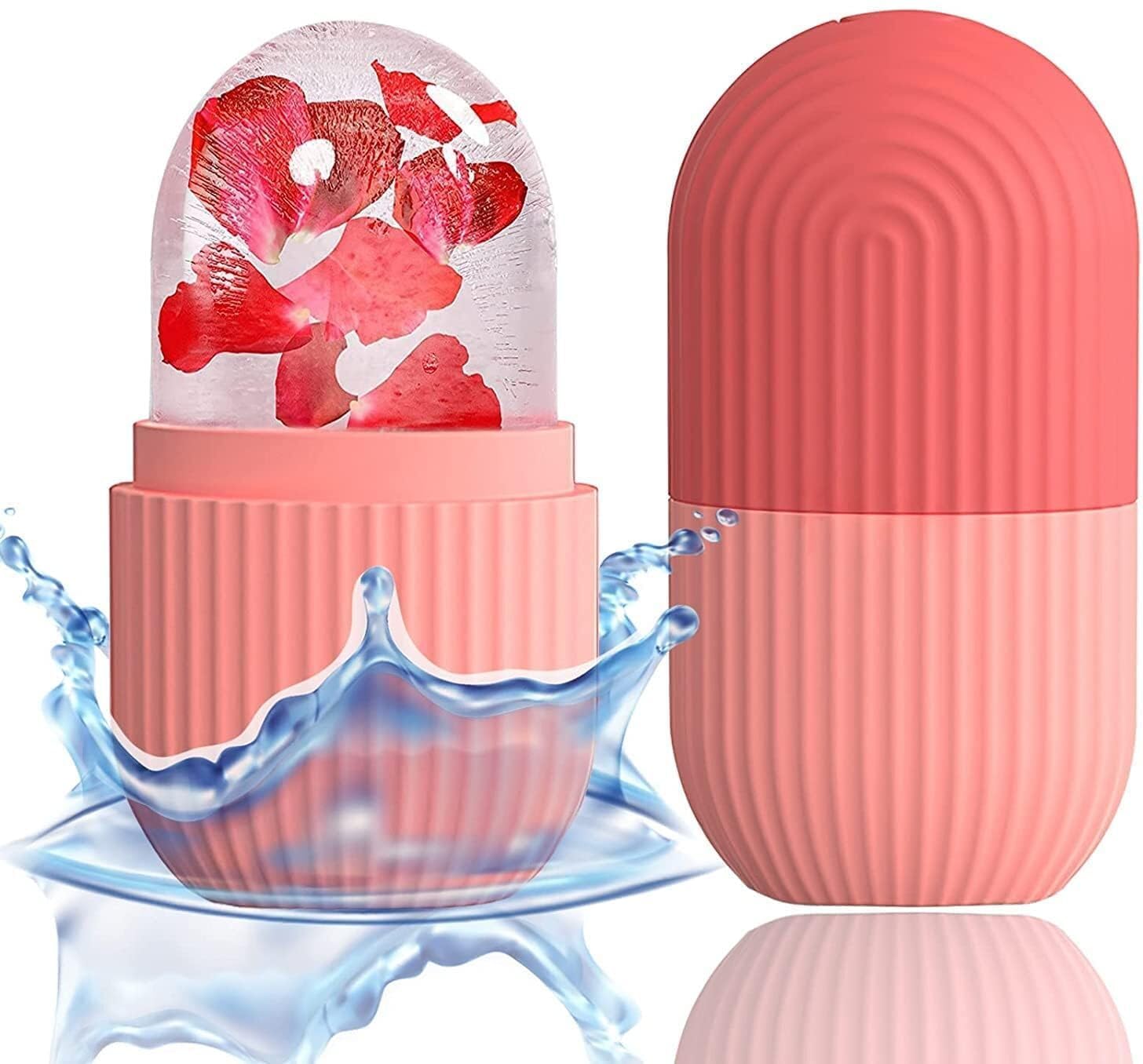 Face Ice Massage Roller For Skin Care, Peach Reusable Ice Mould With Flower Design, 100 Ml