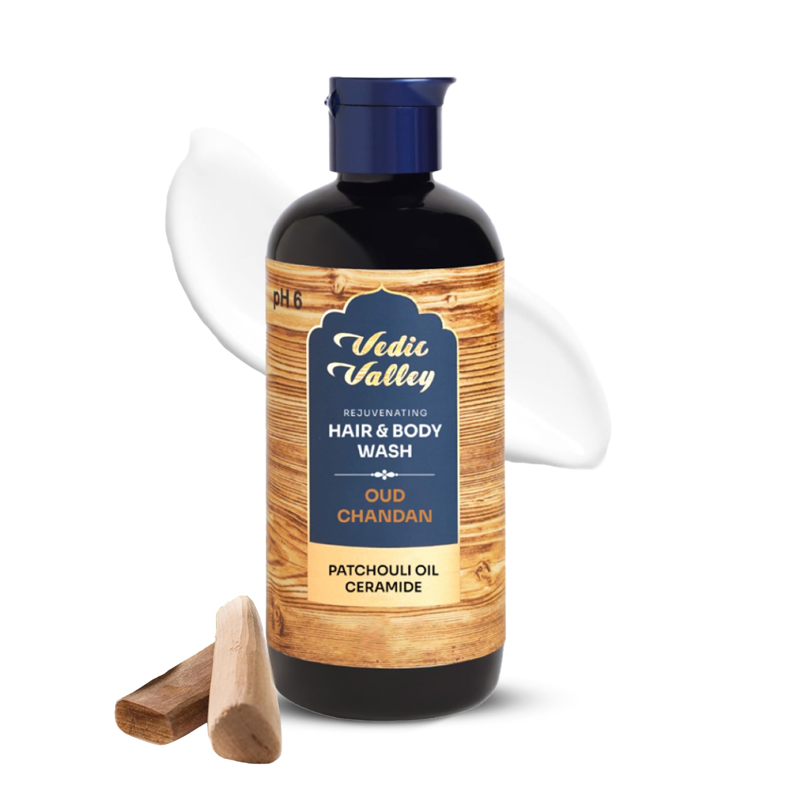 Vedic Valley Oud Chandan Hair & Body Wash With Ceramide And Patchouli Oil | Paraben Free Body Wash For Men & Women Helps Reduce 