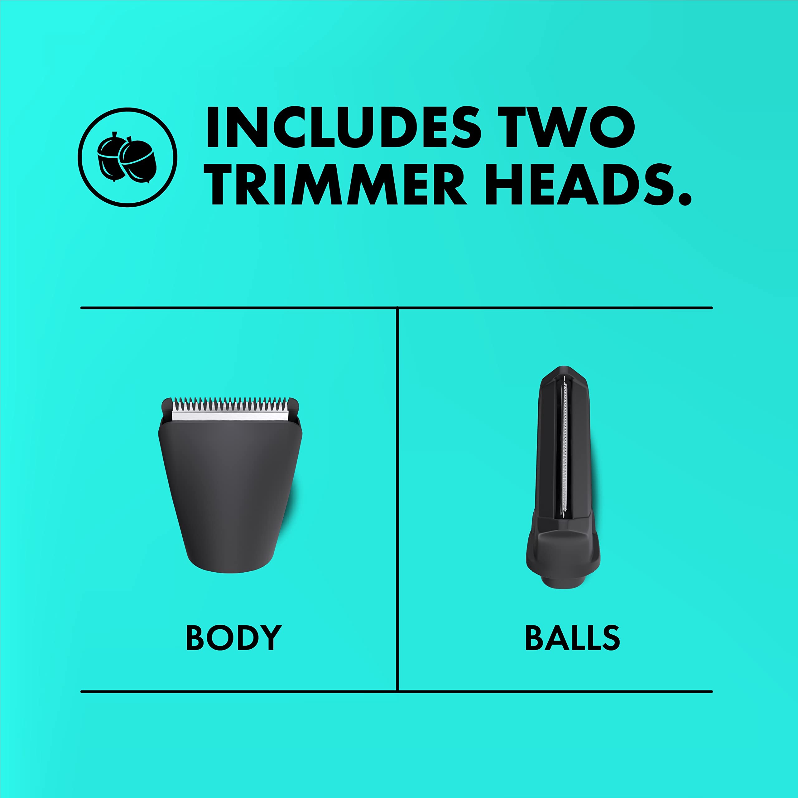 Ballsy B2 Groin & Body Trimmer for Men, Waterproof, Cordless, Includes 2 Heads, Black, Model BSY-FGS-A003-01-AA1US