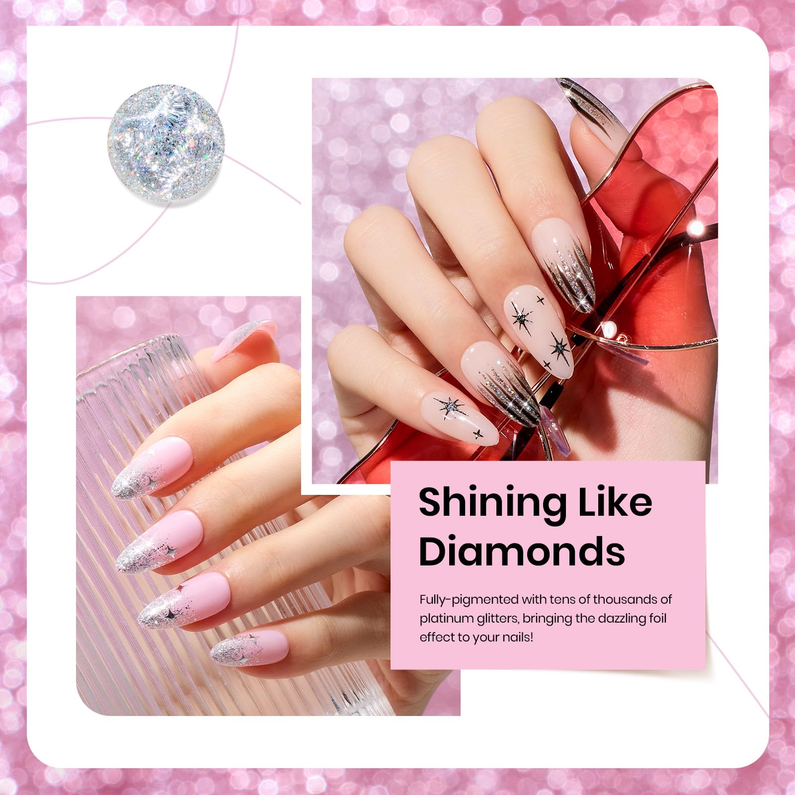 Beetles Reflective Glitter Gel Polish 6 Colors Sparkle Gel Nail Polish Set Diamond Shine Silver Black Gold Holographic Glitter G
