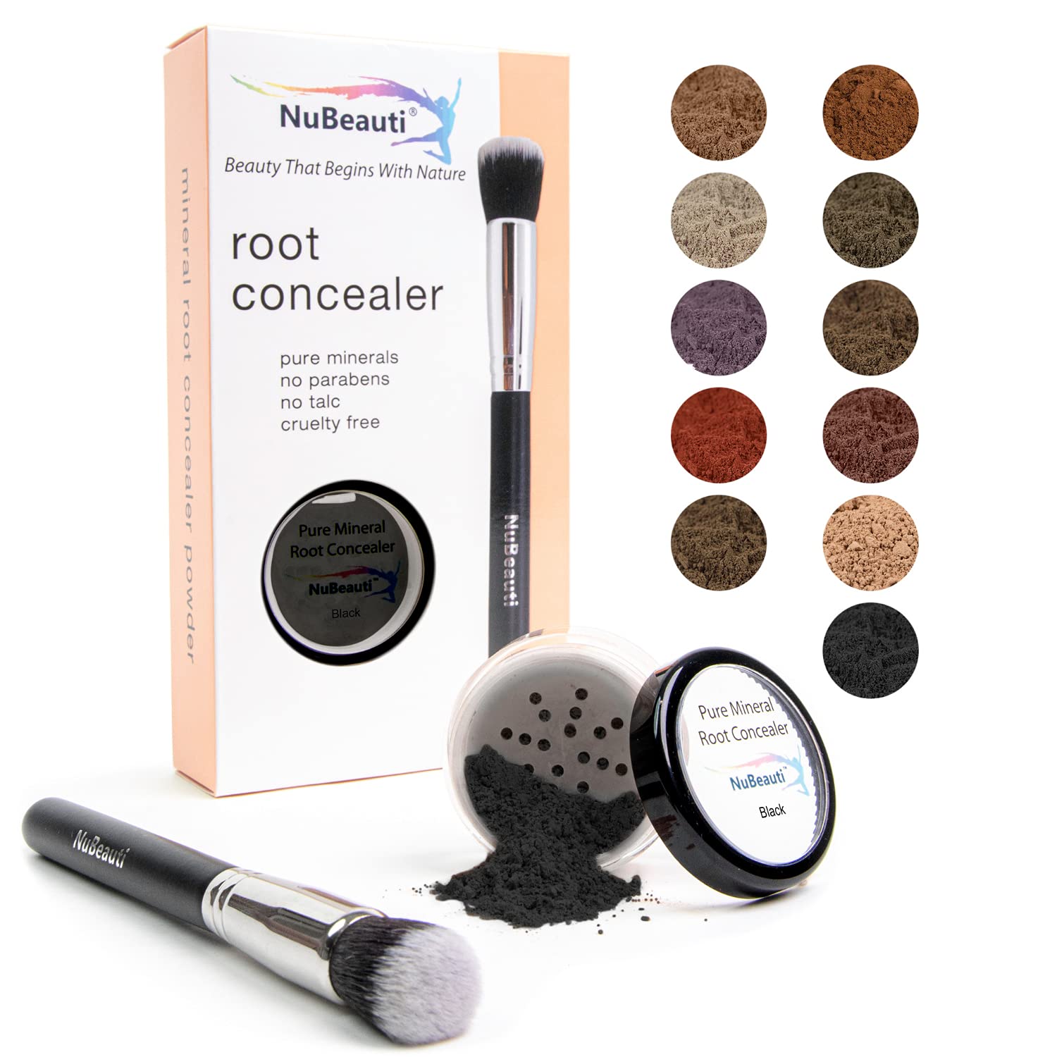 Nubeauti Hair Root Touch Up Powder - Black - Root Cover Up & Hairline Concealer - Longer-Lasting Power - 11 True-To-Nature Shade