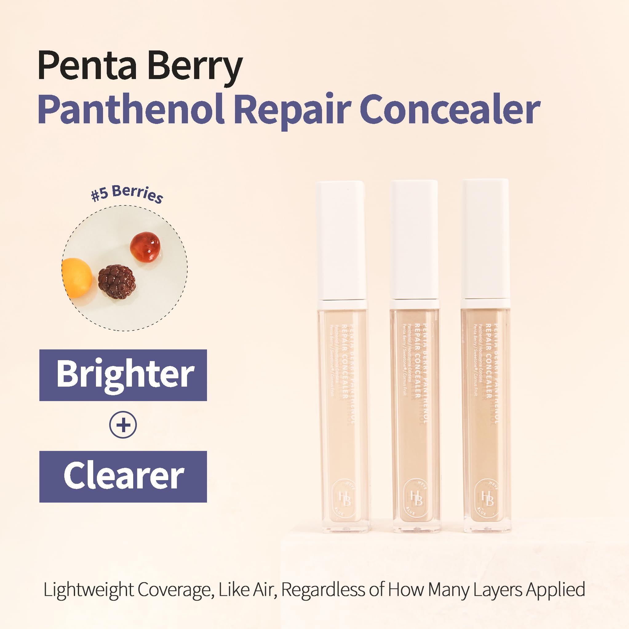 HEVEBLUE Penta Berry Panthenol Repair Concealer 17-21 VANILLA - Lightweight, Full Coverage Dark Circles, Acne and Blemishes, Veg
