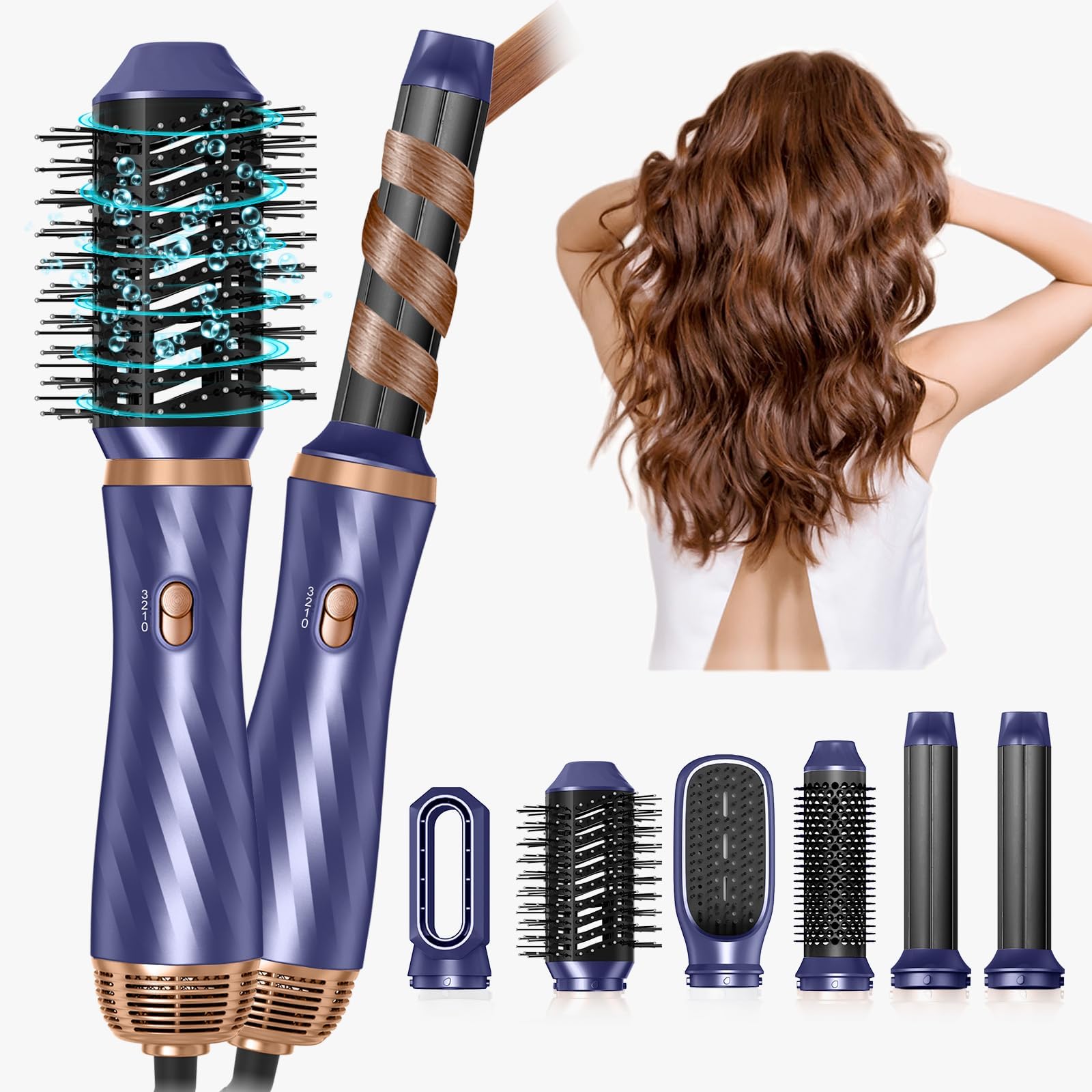 6 in 1 Hair Dryer Brush, Upgrade Detachable Blow Dryer Brush Air Styler Wrap Air Curler, Curly Twist Hot Curling Iron, Negative 