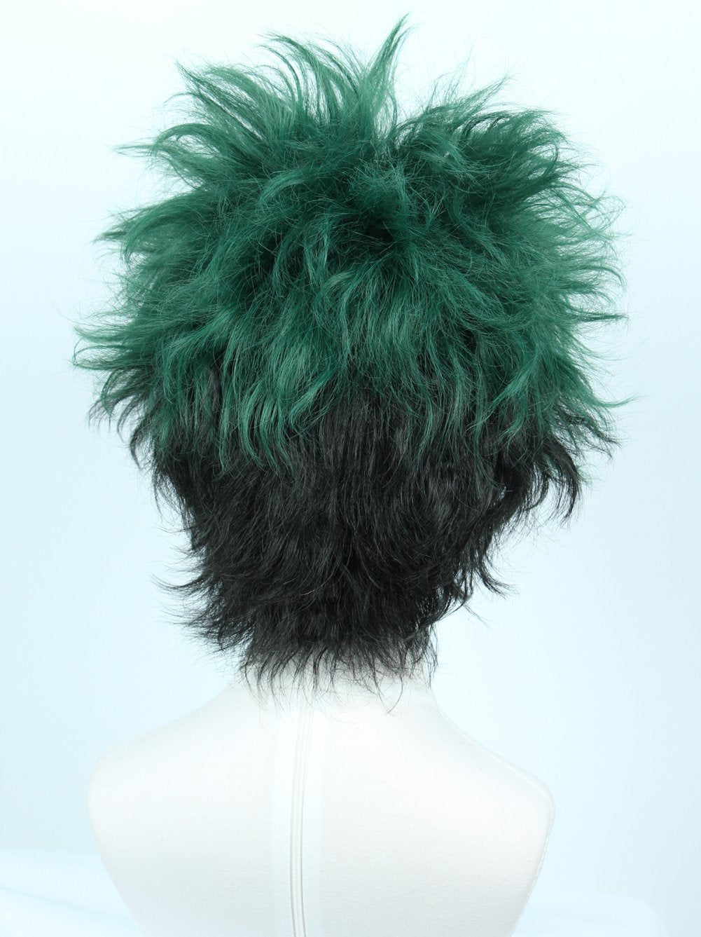 Linfairy Anime Cosplay Wig Short Black Green Halloween Costume Curly Wig
