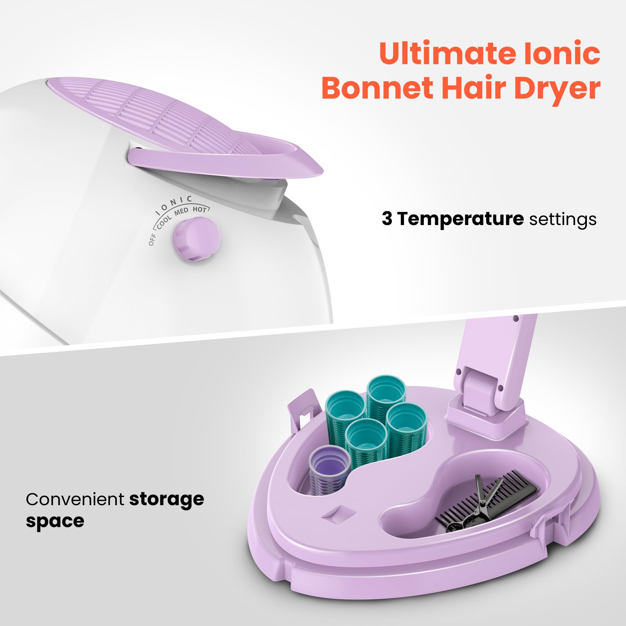 Tasalon 1875W Ionic Hooded Hair Dryer Bonnet With 3 Heating Settings, Professional Sit Under Hair Dryers For Women With Ceramic