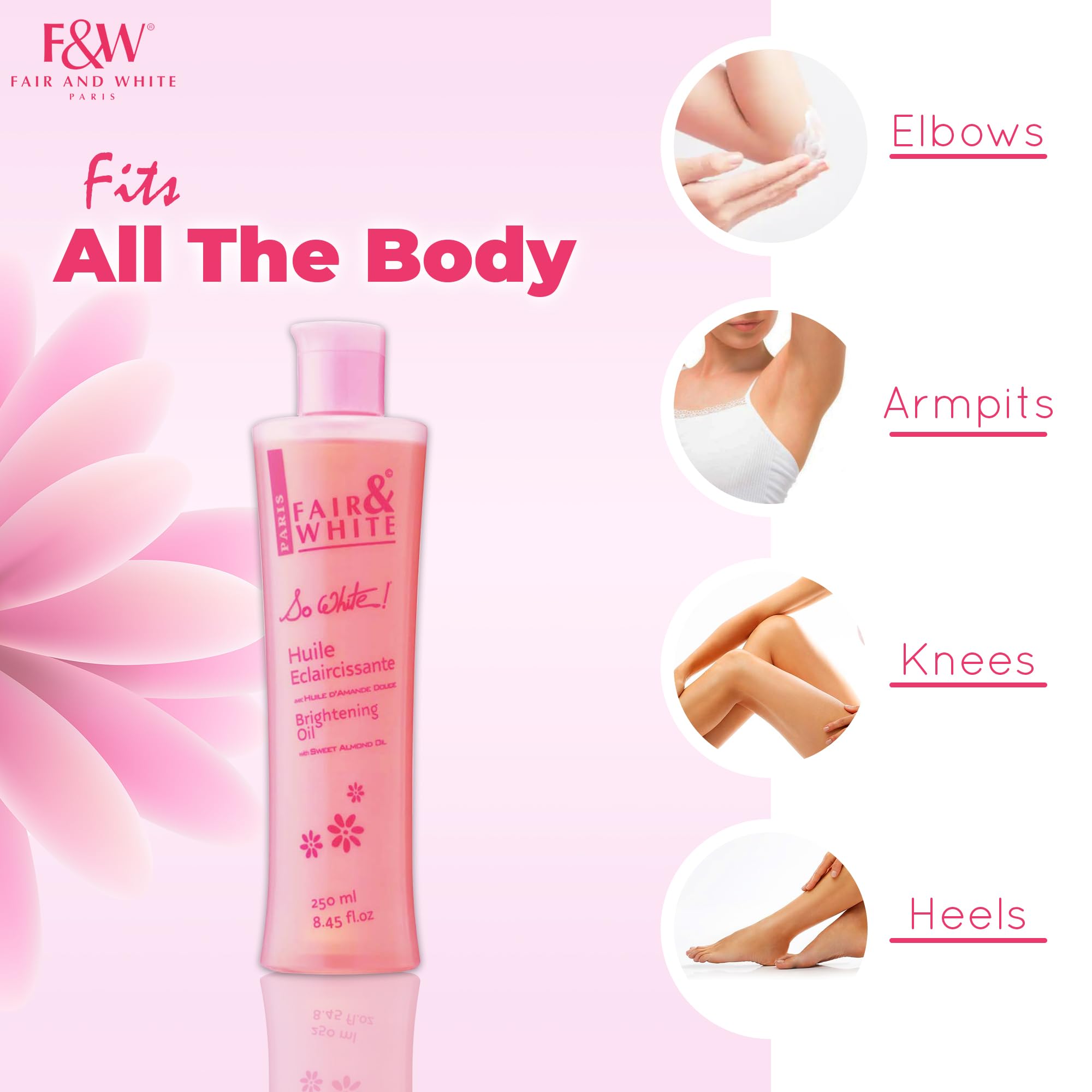 FAIR & WHITE So White Body Oil with Vitamin E & Almond Oil, 250ml, Hydrating Formula for Wrinkles & Dark Spots, White