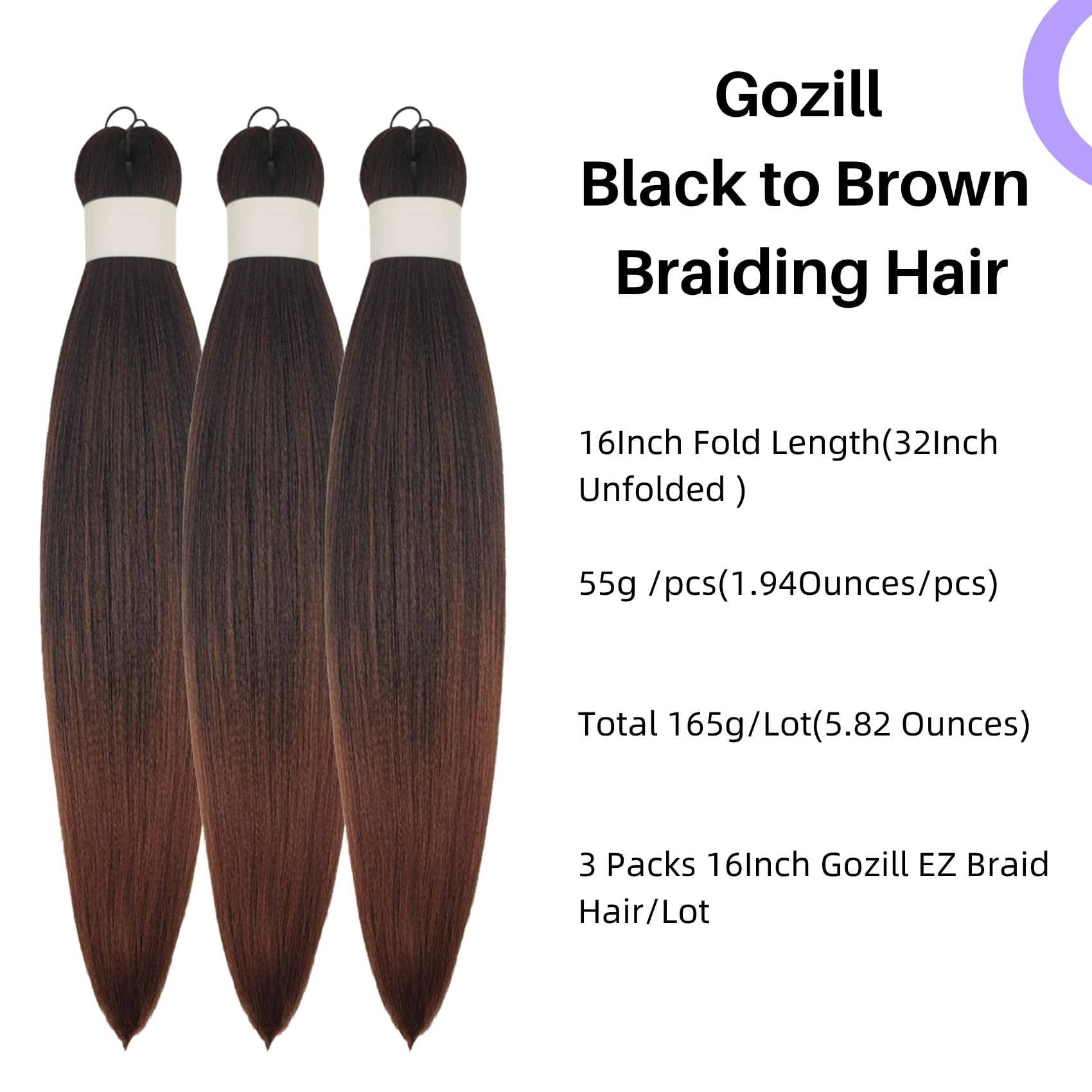 Brown Braiding Hair Pre Stretched 16Inch 1b/30# Synthetic Kids Braid in Hair Extension for Braiding