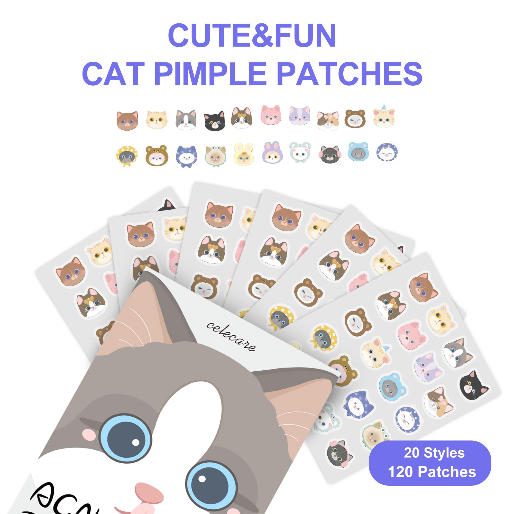 Celecare,Pimple Patches,Acne Patches,Pimple Patches For Face, Cute Stickers,Salicylic Acid & Tea Tree, 120 Hydrocolloid Dots In