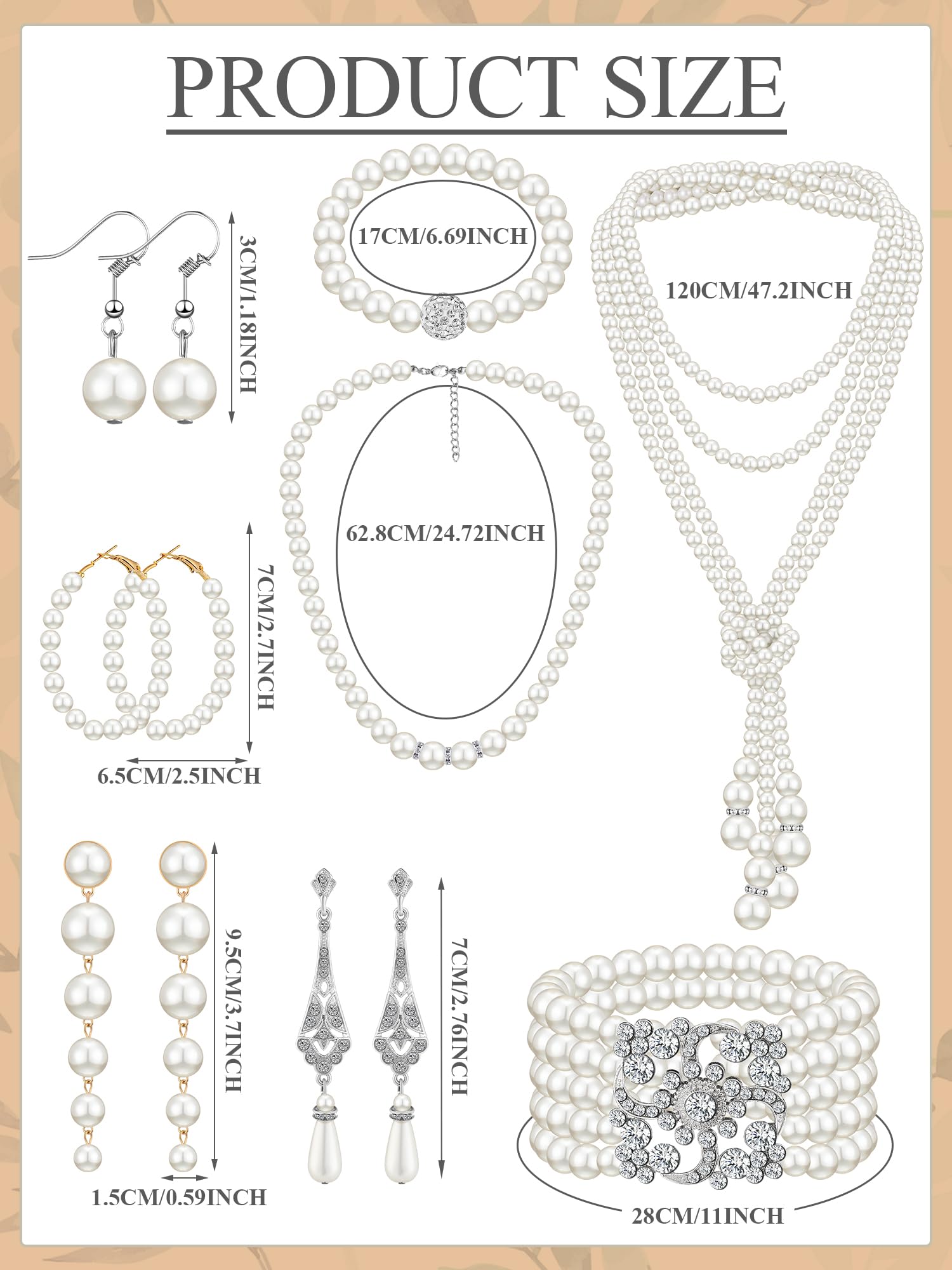 BBTO 8 Pcs Pearl Necklace and Earrings Set for Women Faux Pearl Bracelets Costume Jewelry Set for Wedding Gift Birthday Party (C