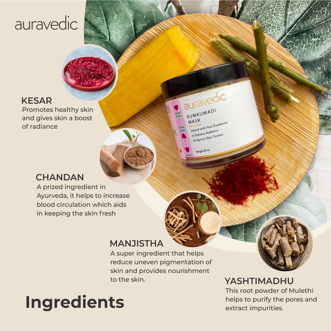 Auravedic Kumkumadi Face Mask - 3.52 Ounce - Radiant Skin Enhancer