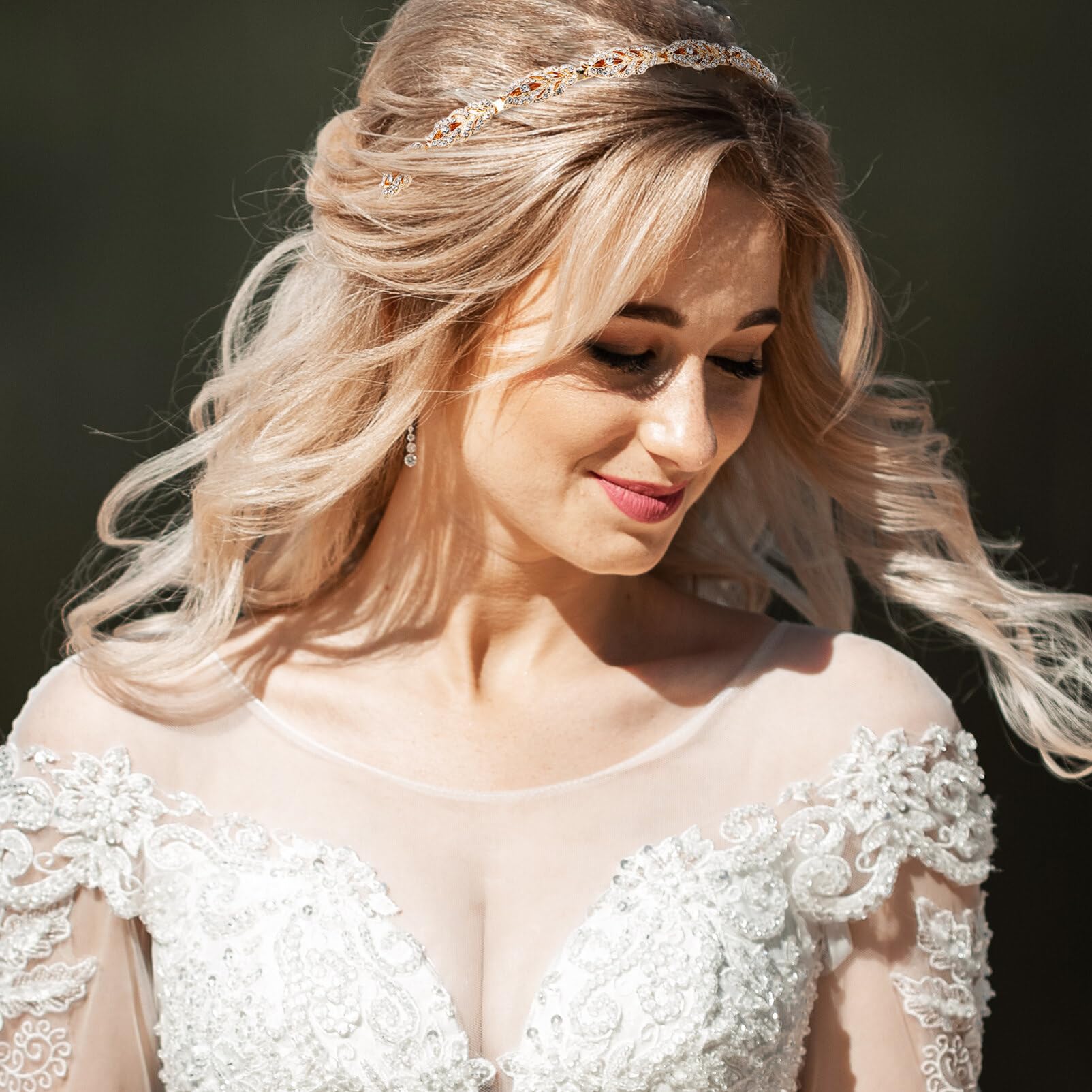 SAFIGLE Bridal Rhinestone Headpiece for Women - Thin Sparkly Jeweled Golden Hair Accessories for Bride, Bridesmaids