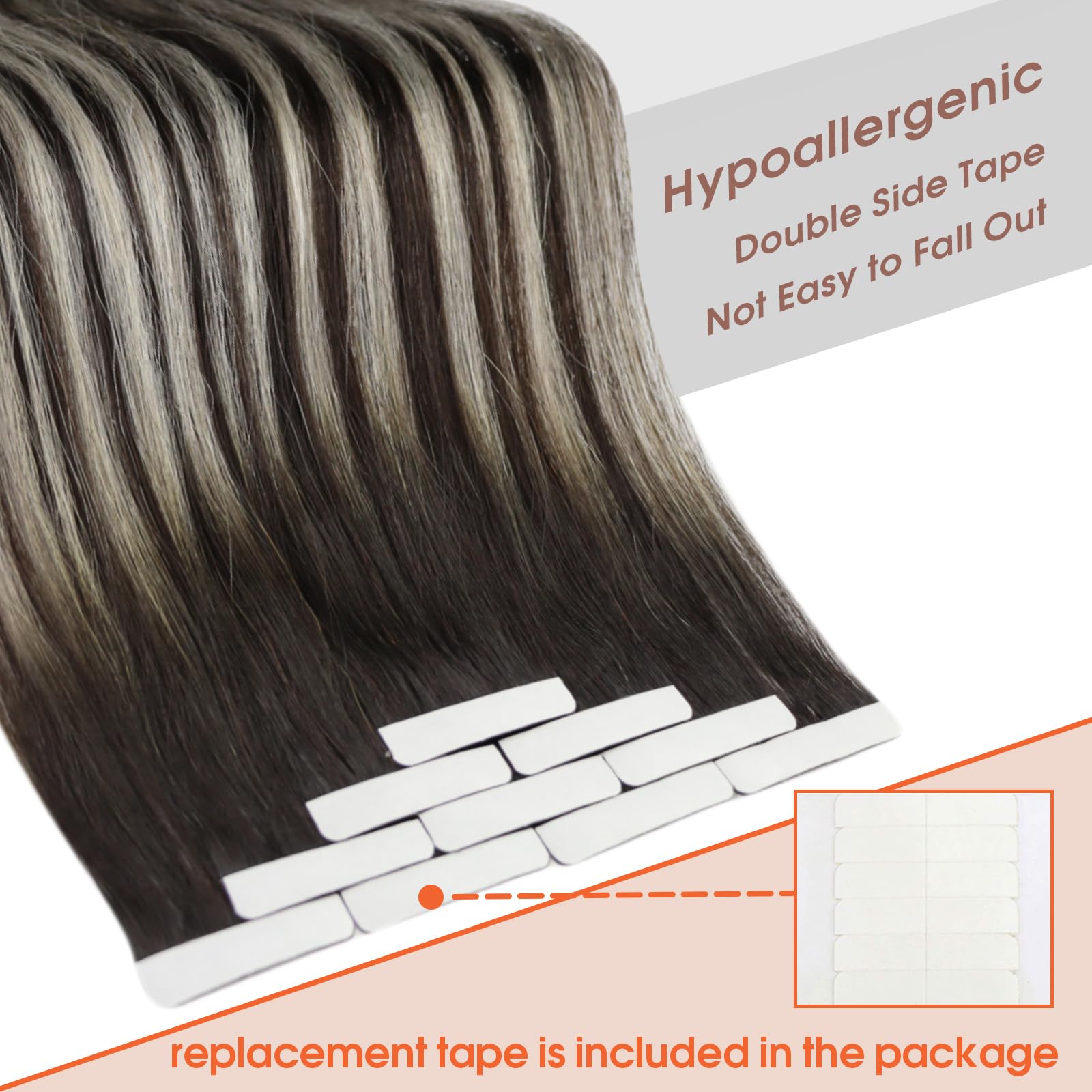 Sunny Hair Tape in Hair Extensions Real Human Hair Invisible Remy Hair Extensions Tape ins for Women Ombre Natural Black Root to