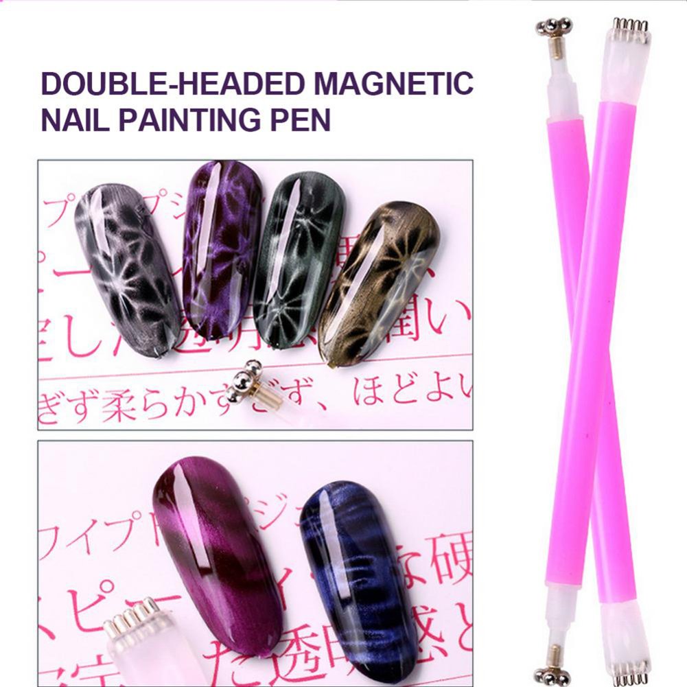 Wokoto 5Pcs Nail Magnet Tool Set With Double Head Flower Design Nail Magnet Pens And Strong Magnet Stick For Cat Eye Gel Polish