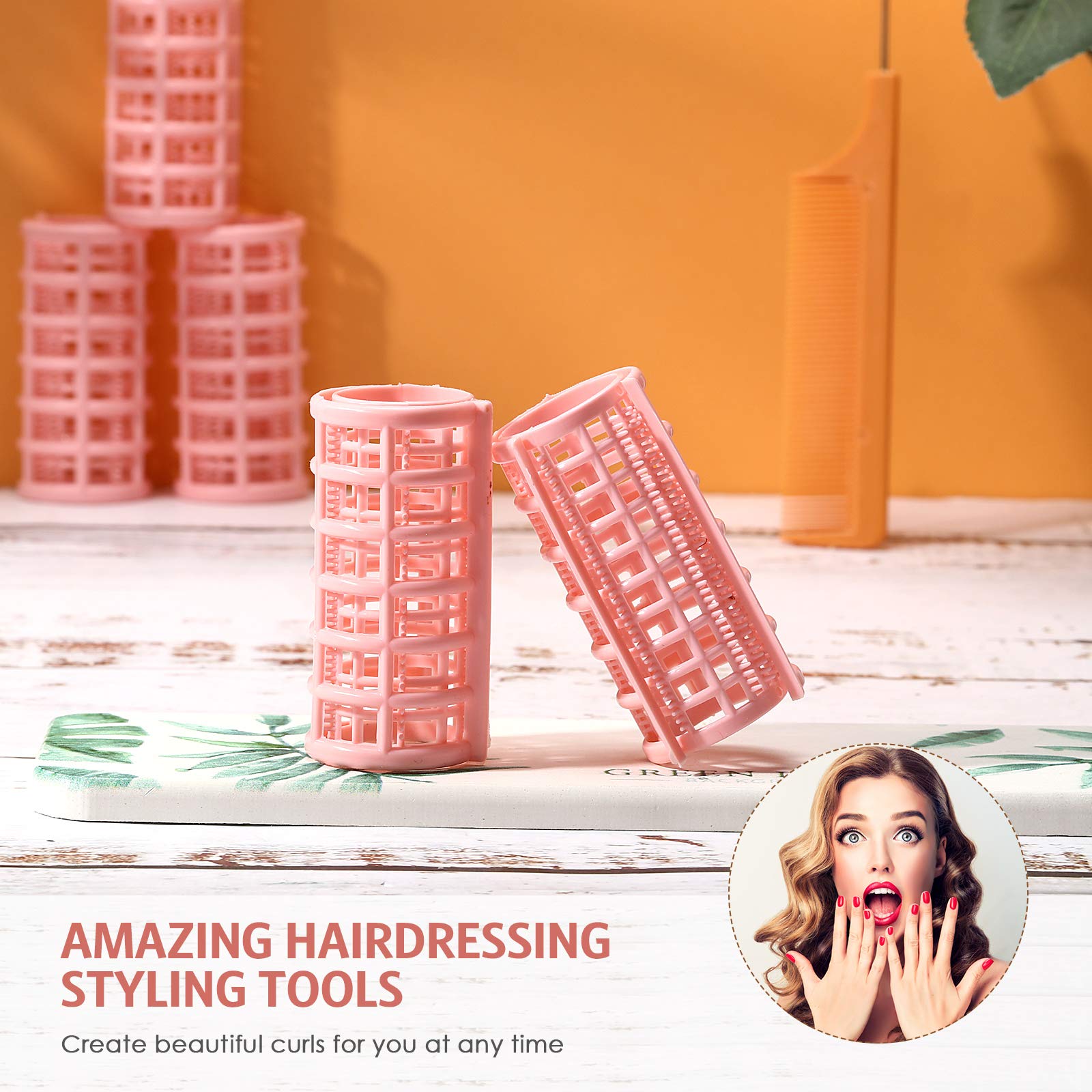 16 Pieces Hair Roller Curlers, 1.18 Inch/ 3.0 cm Plastic Hair Rollers Hair Curlers with Steel Pintail Comb Parting Comb for Shor