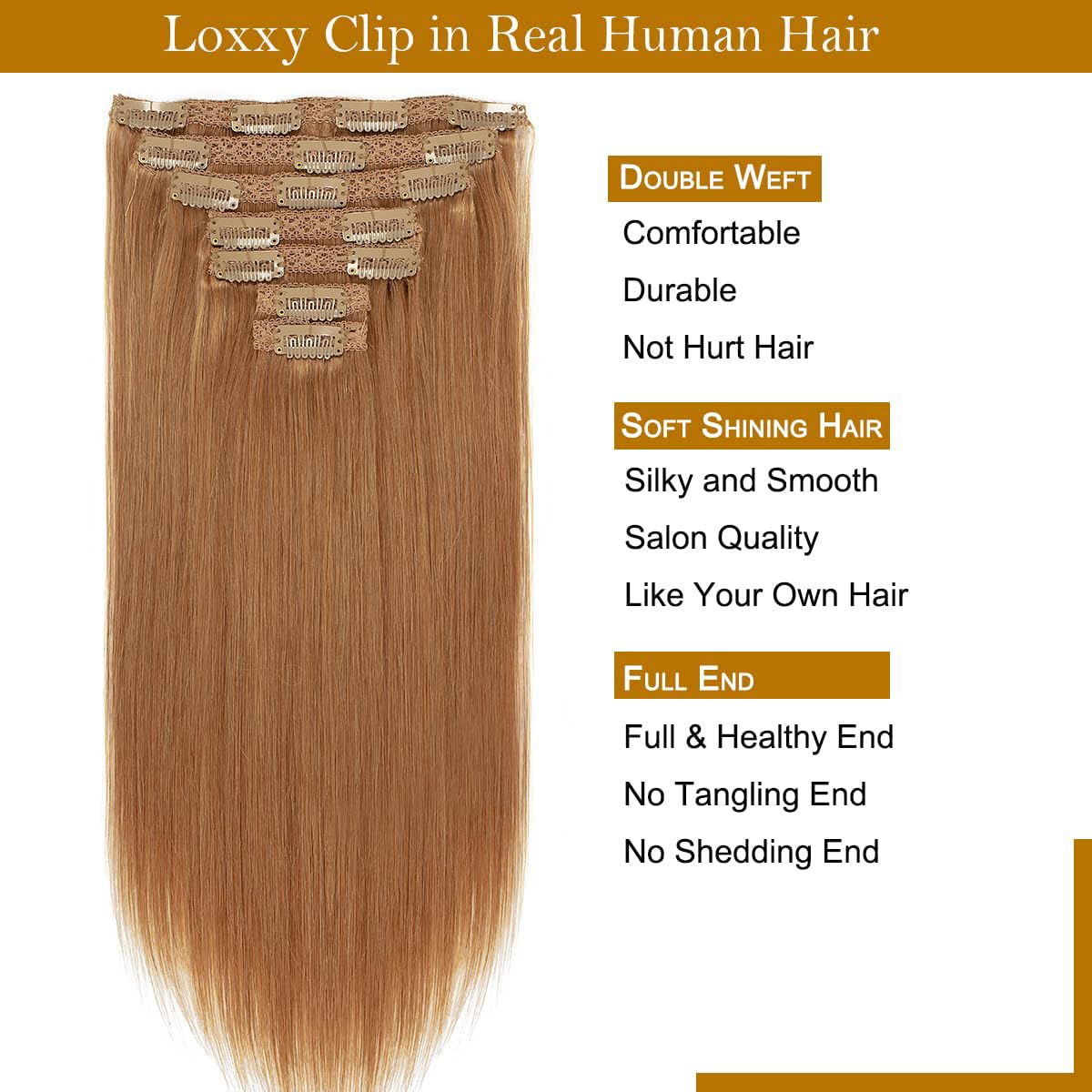 Loxxy Real Hair Extensions Clip In Human Hair Auturn Blonde Hair Clip In Extensions Double Weft Brazilian Remy Human Hair Clip I