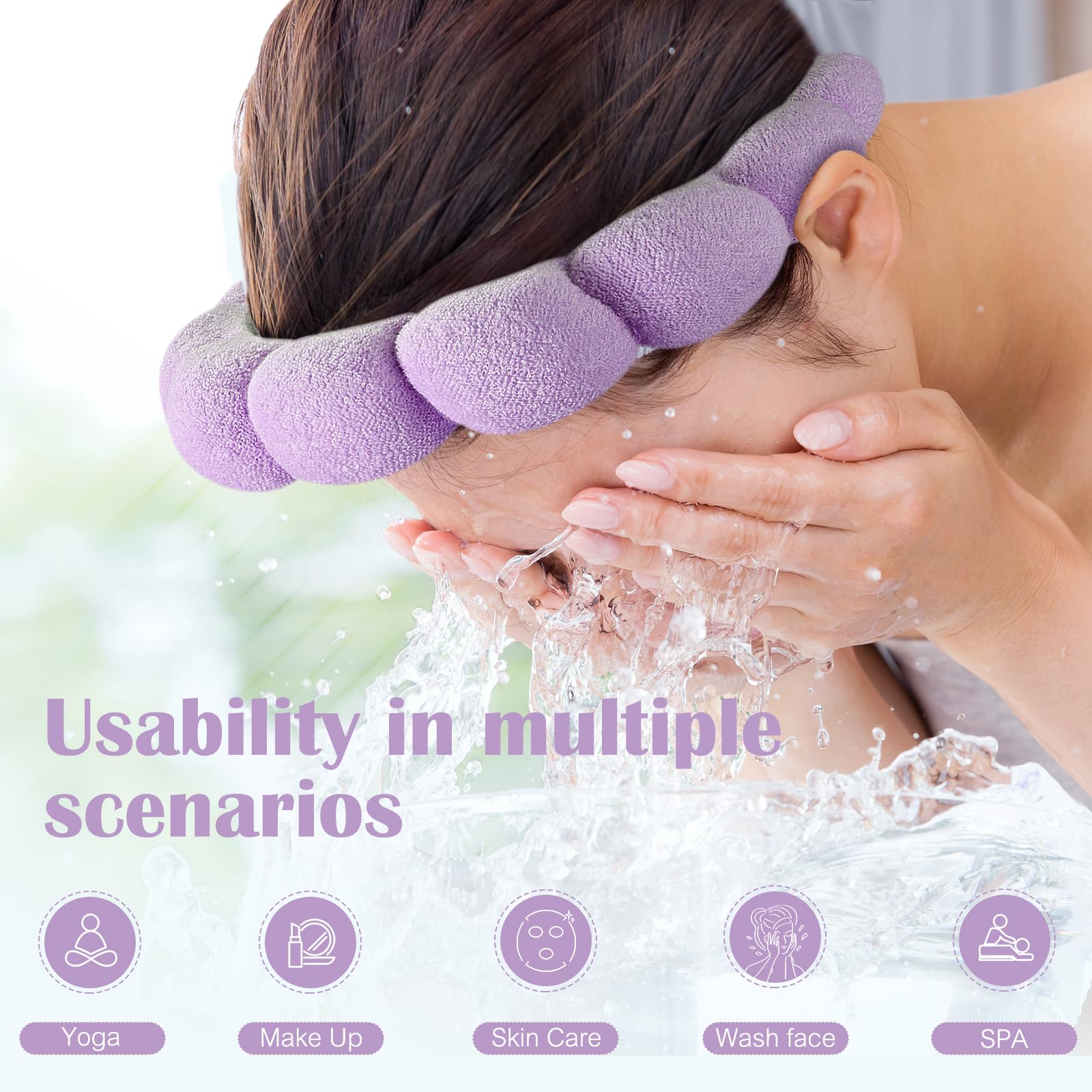 Ztomine Terry Cloth Spa Headbands Set of 2 for Face Washing, Beige & Purple