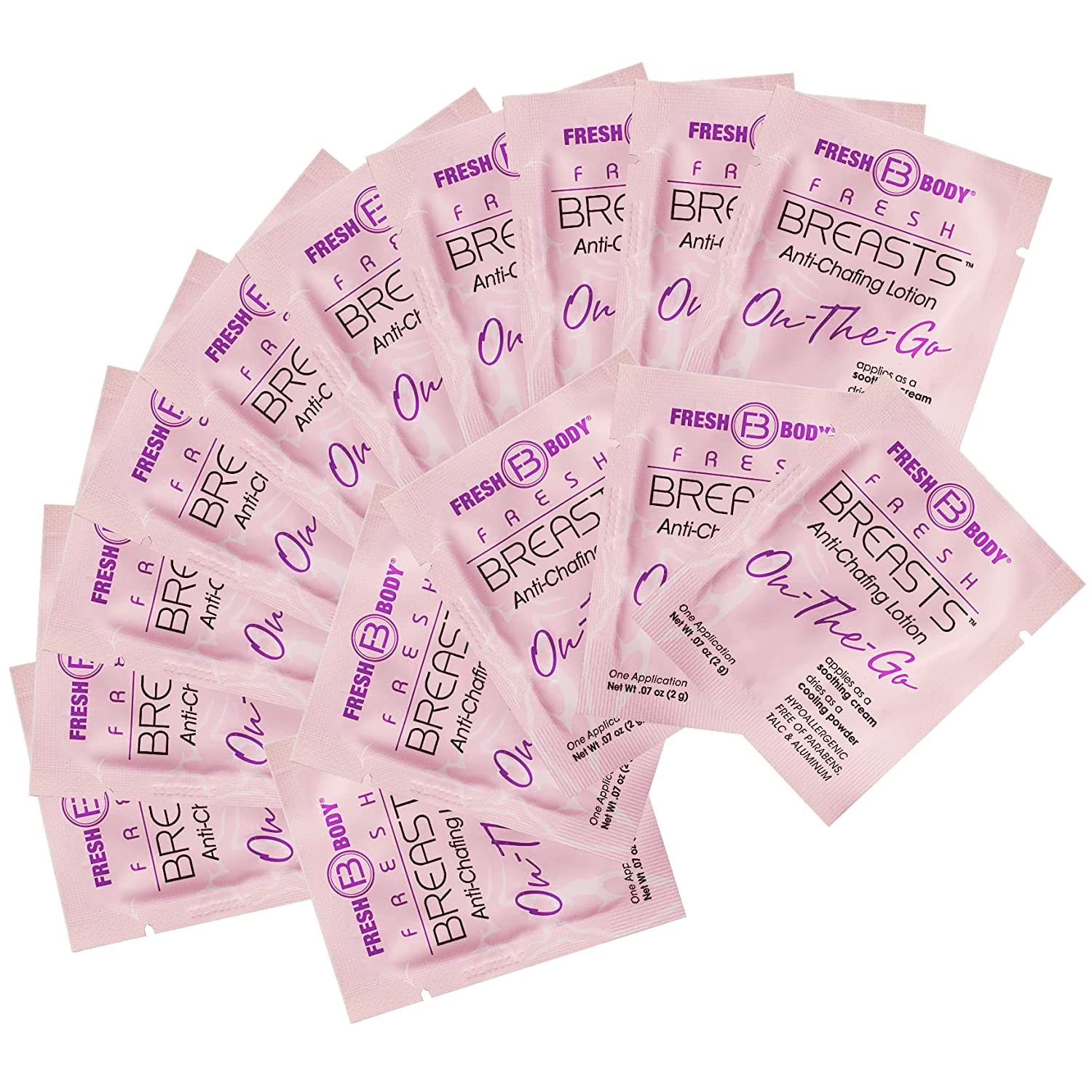 Fresh Body Fb Breasts On-The-Go Anti Chafing Deodorant Lotion To Powder - Unscented, 0.07Oz Travel Size (15 Pack) Anti Chafe Cre