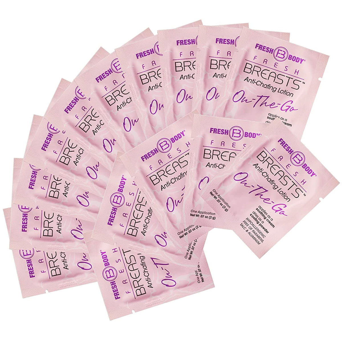 Fresh Body Fb Breasts On-The-Go Anti Chafing Deodorant Lotion To Powder - Unscented, 0.07Oz Travel Size (15 Pack) Anti Chafe Cre