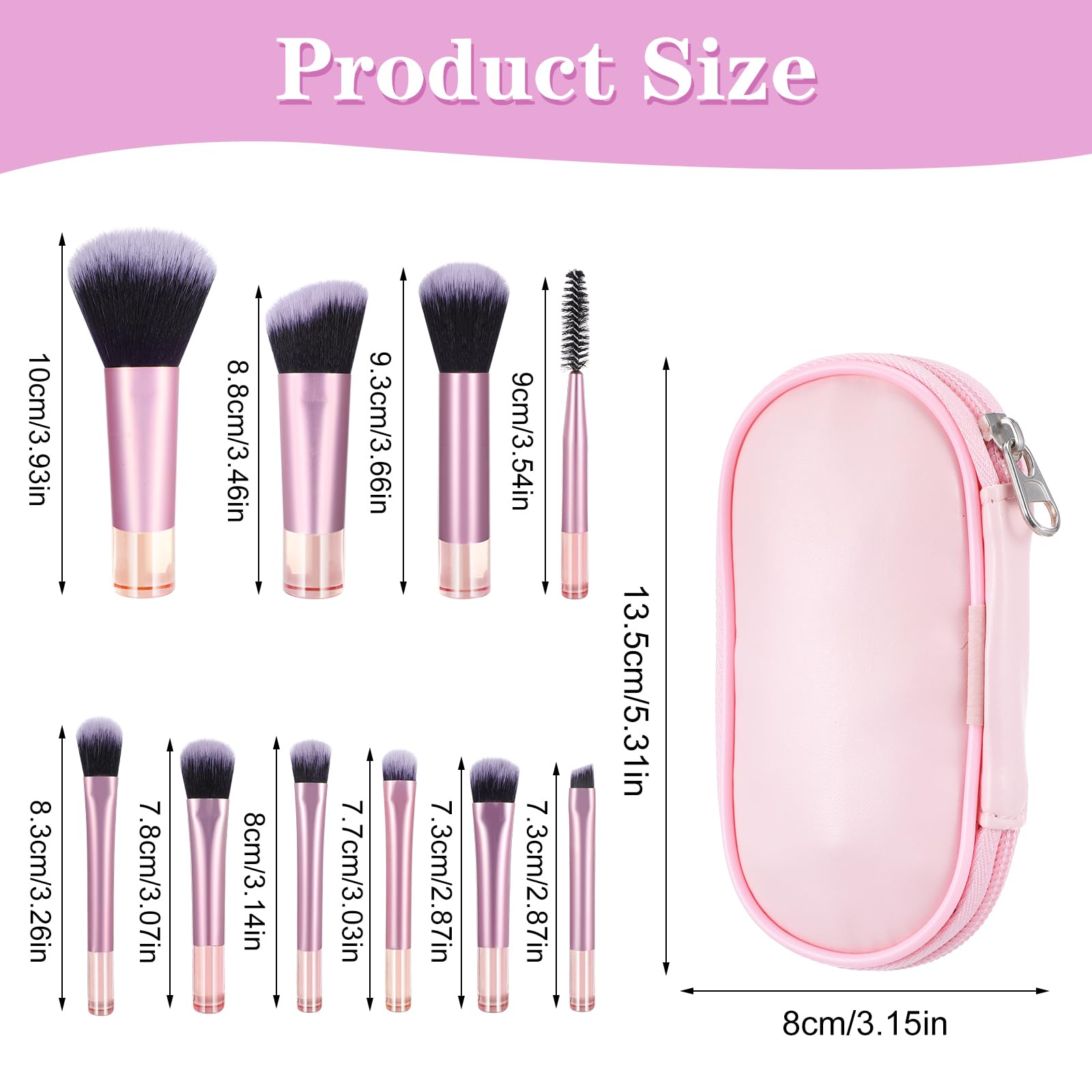 Yolev 10 Pcs Travel Makeup Brush Set - Pink Mini Brushes, Portable Size, Plastic Material, Model 575754_5_2W570kAt4