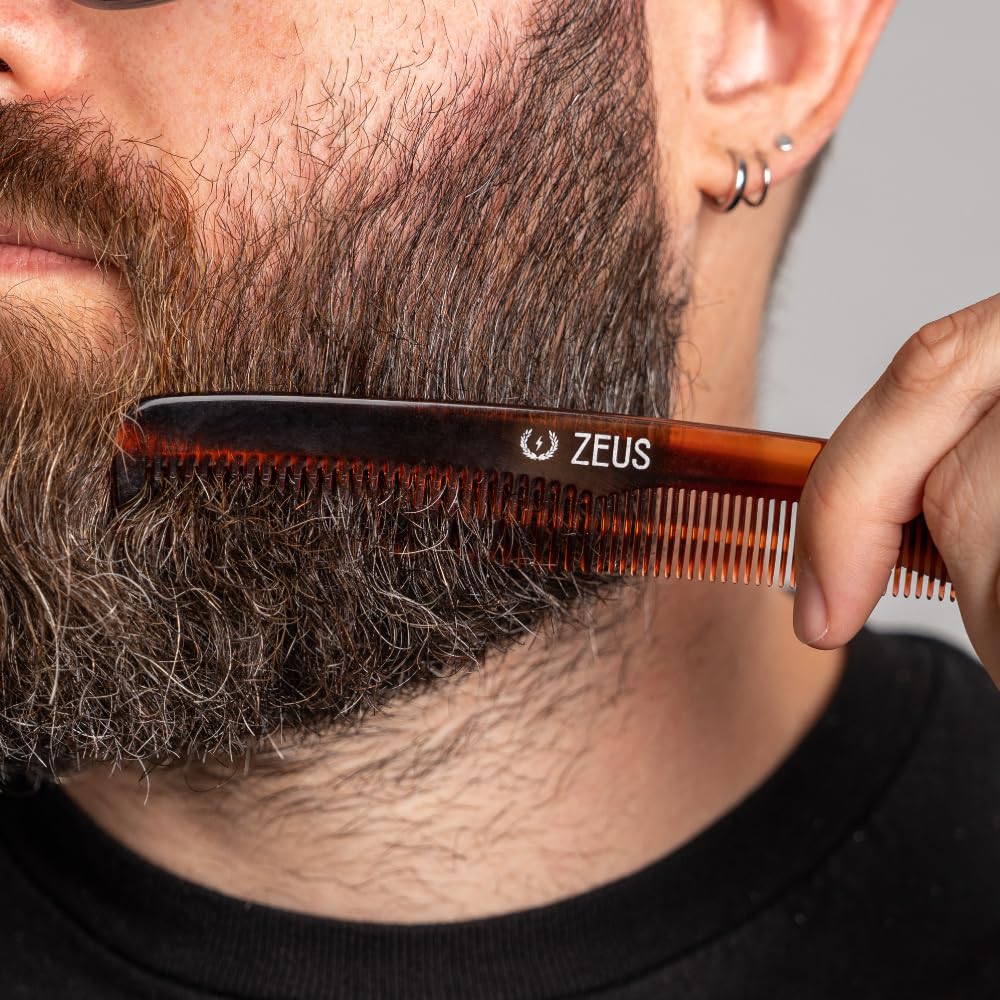 ZEUS Beard & Mustache Comb for Men, Handmade Saw-Cut Hair Comb for Untangling & Styling Beard (Traditional) V11