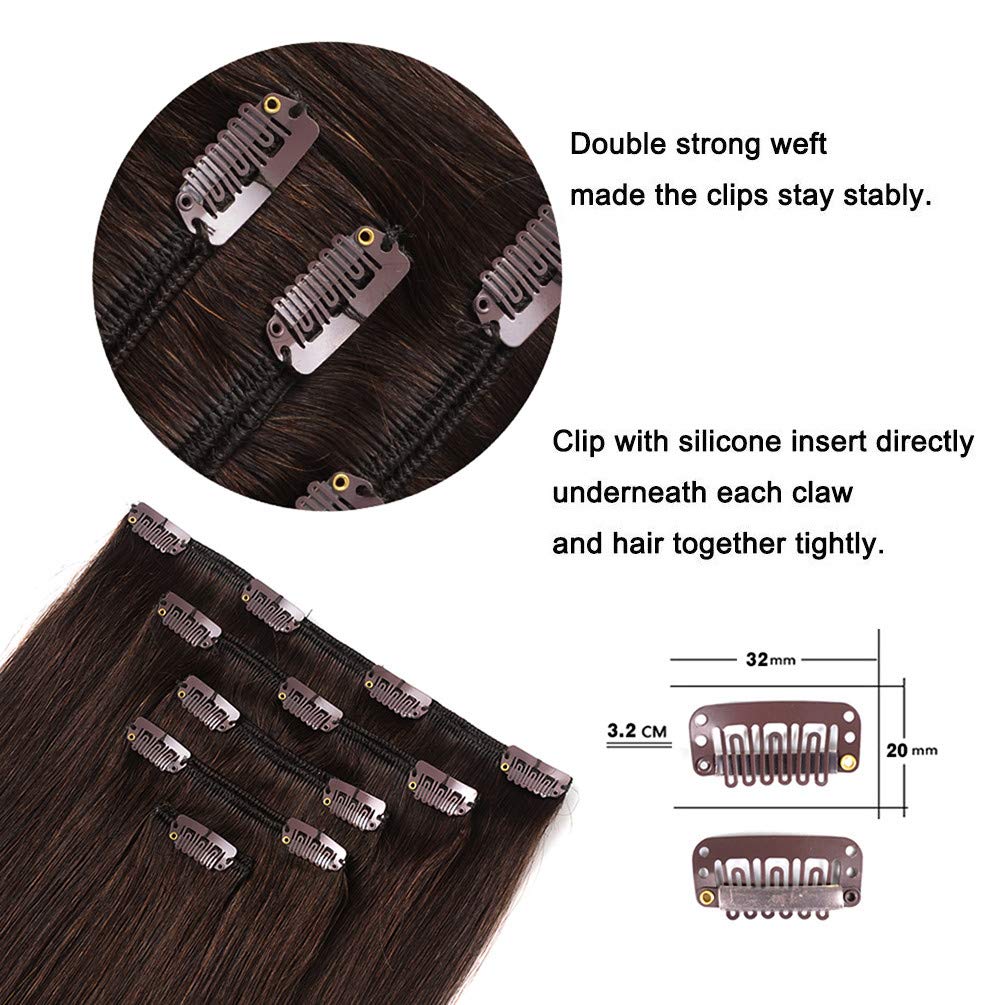 5 Pieces 18'' Remy Clip In Hair Extensions Human Hair Dark Brown - Beauty Silky Straight Long Thick Real Hair Extensions For Wom