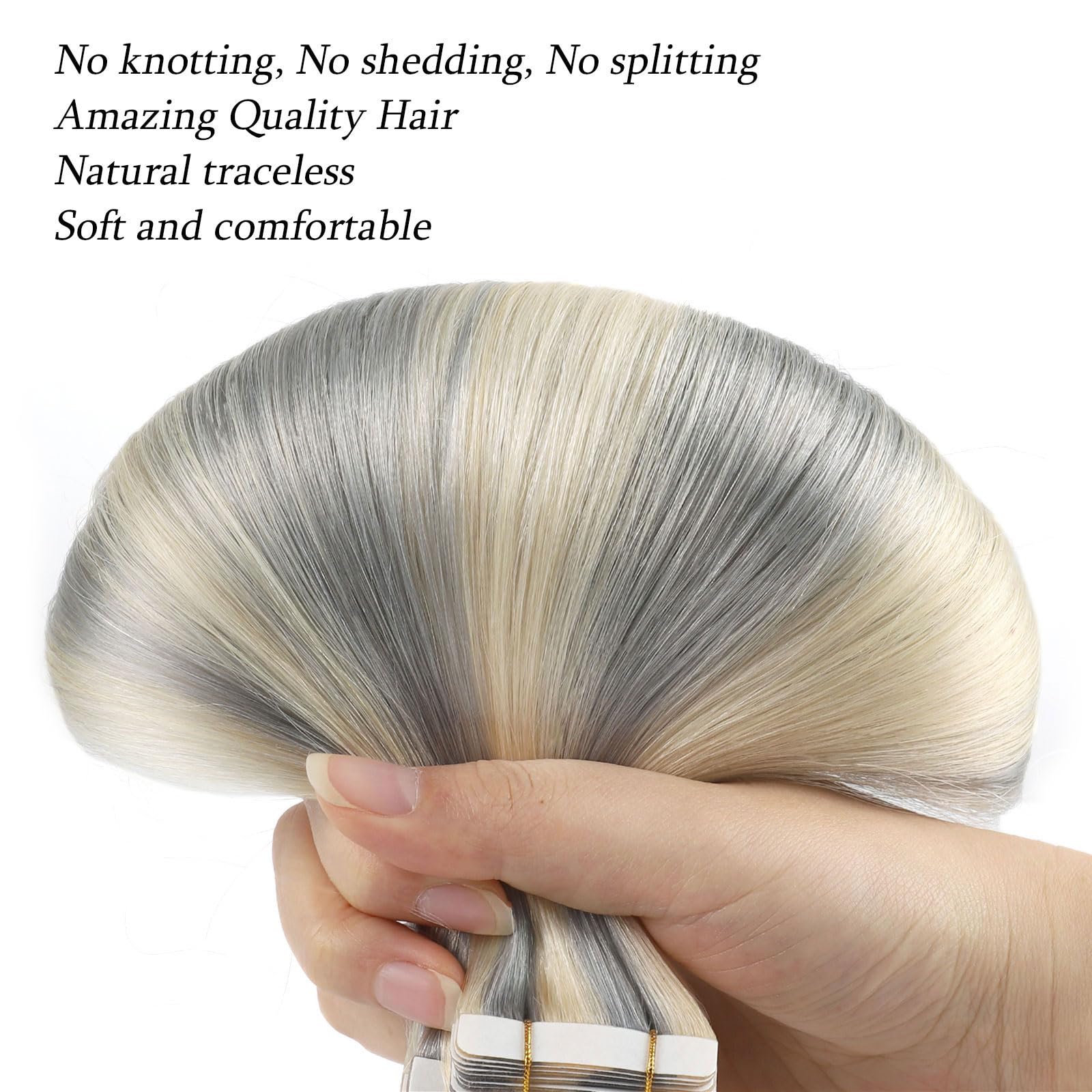 Abh Amazingbeauty Hair Tape In Hair Extensions 20 Inch Silver White Highlighted Platinum Blonde Tape In Extensions Human Hair Co