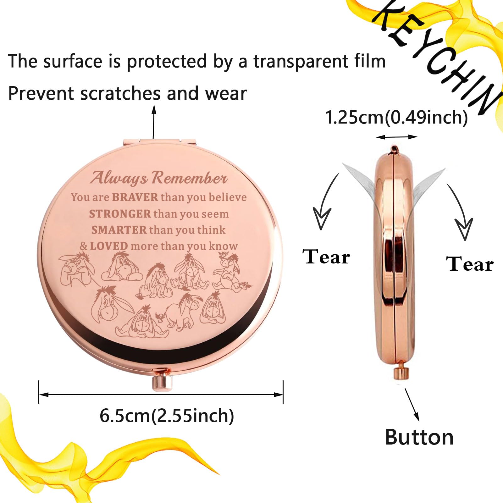 KEYCHIN Donkey Pocket Mirror Donkey Fans Gift You are Braver Stronger Smarter Than You Think Compact Mirror for Women Girls (Don