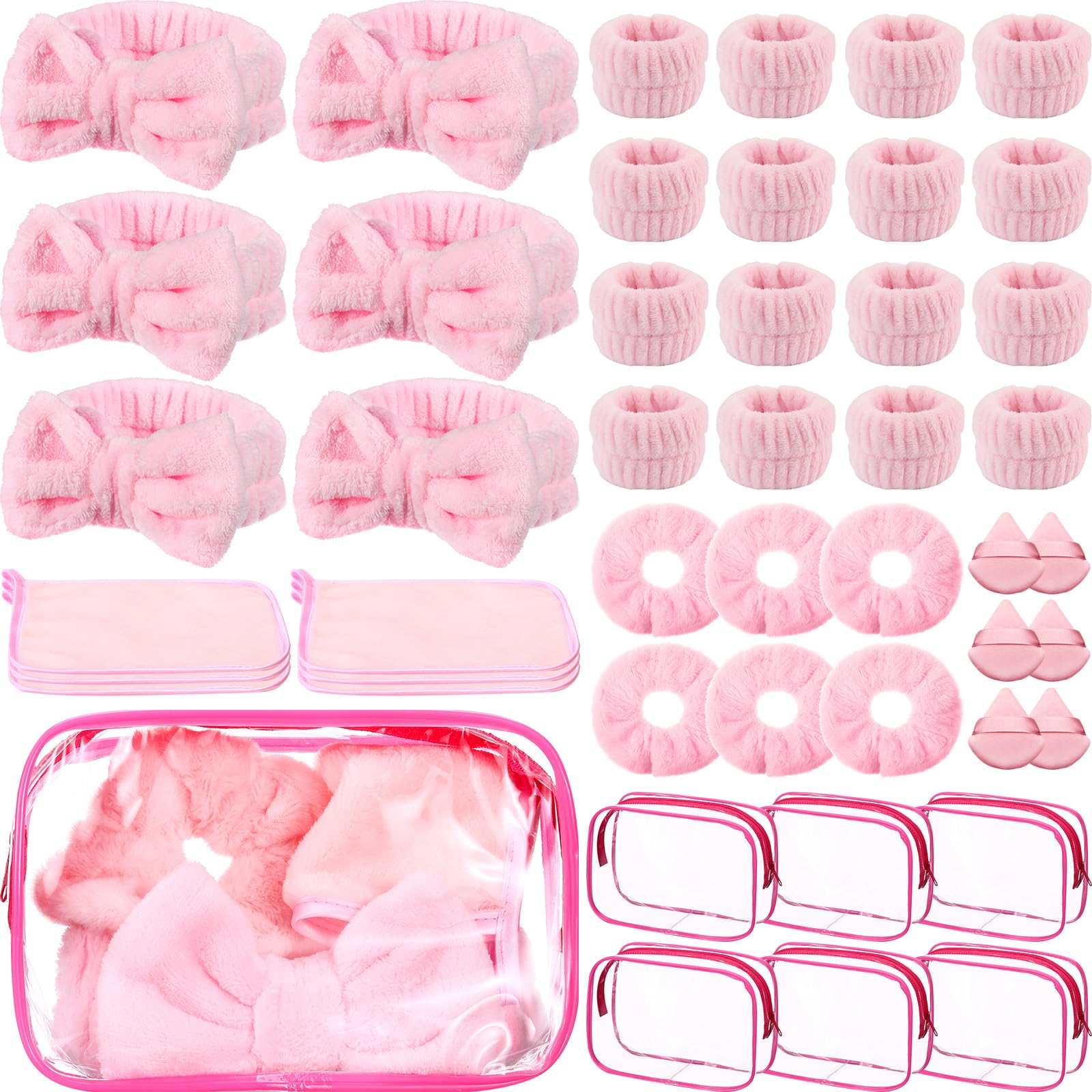 Hoteam 36 Pieces Spa Sleepover Party Supplies for Girls Makeup Party Supplies 6 Spa Headband 6 Wristband 6 Velvet Scrunchies 6 M