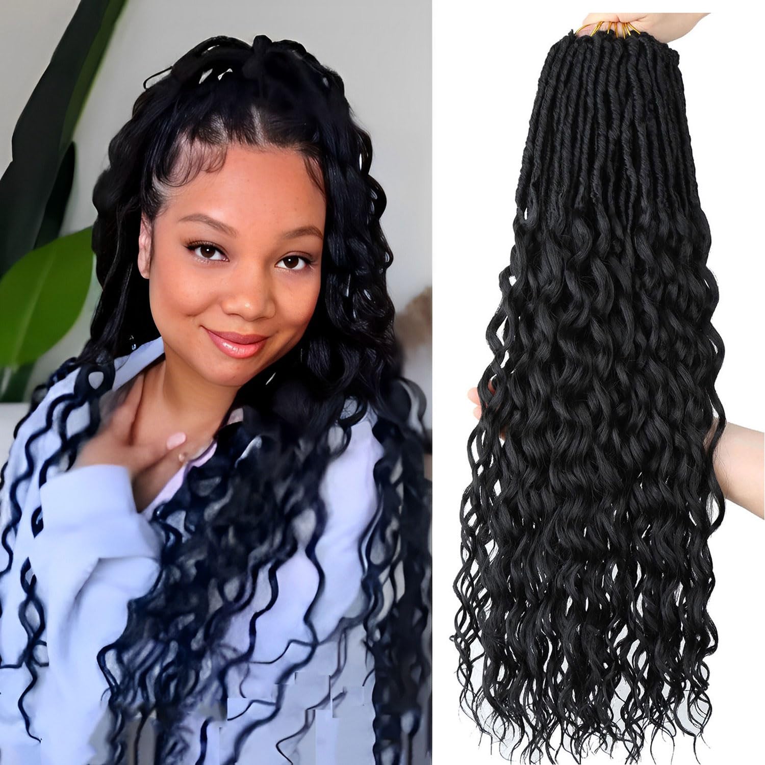 24 Inch Faux Locs Crochet Hair 6 Packs Soft Goddess Locs Crochet Braids Deep Wave Pre Looped Crochet Hair Extensions for Black W