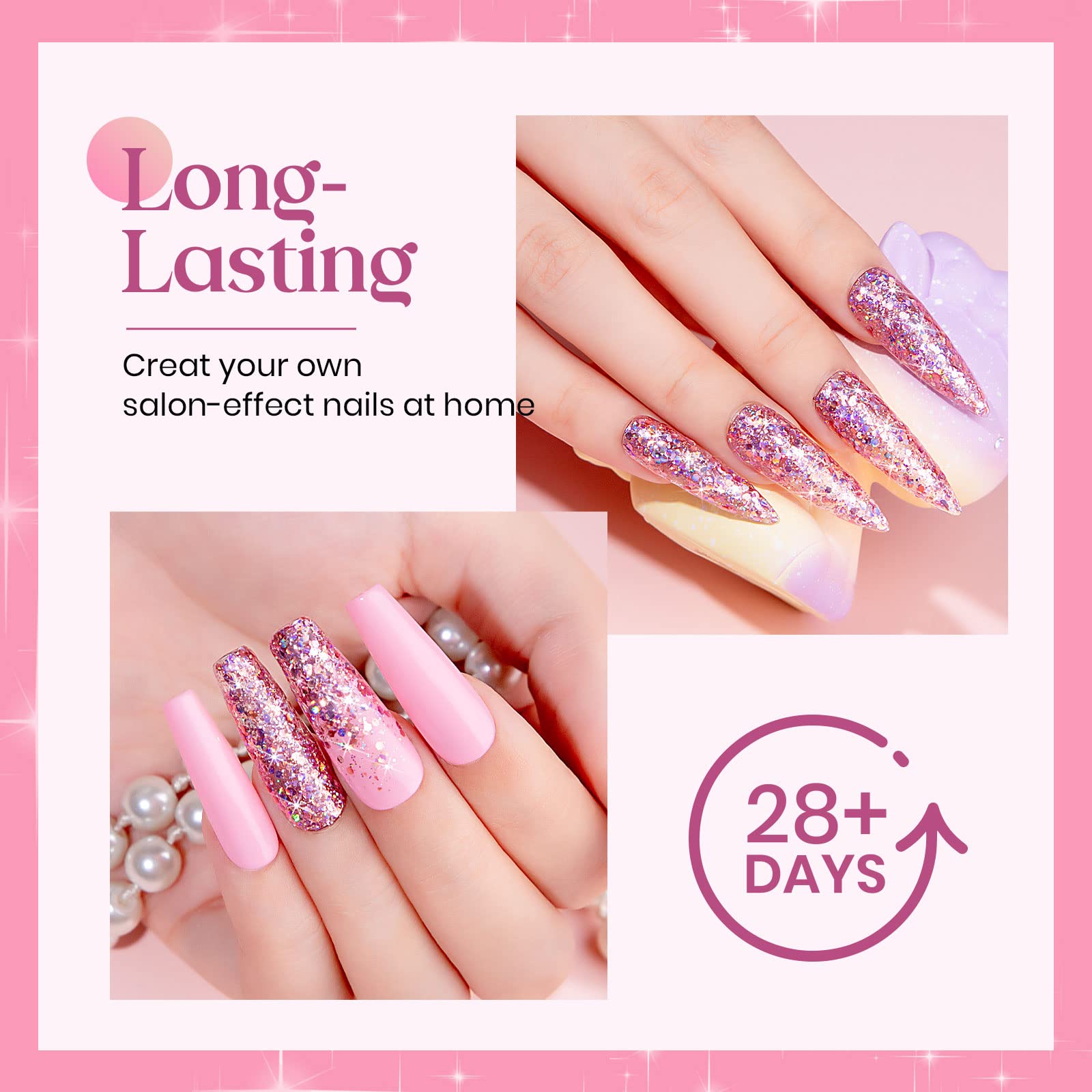 Mizhse Glitter Gel Nail Polish Pink Sparkly Diamond Holographic Effect Soak Off Uv Led Nail Gel Polish Chunky Gel Home Diy Nail