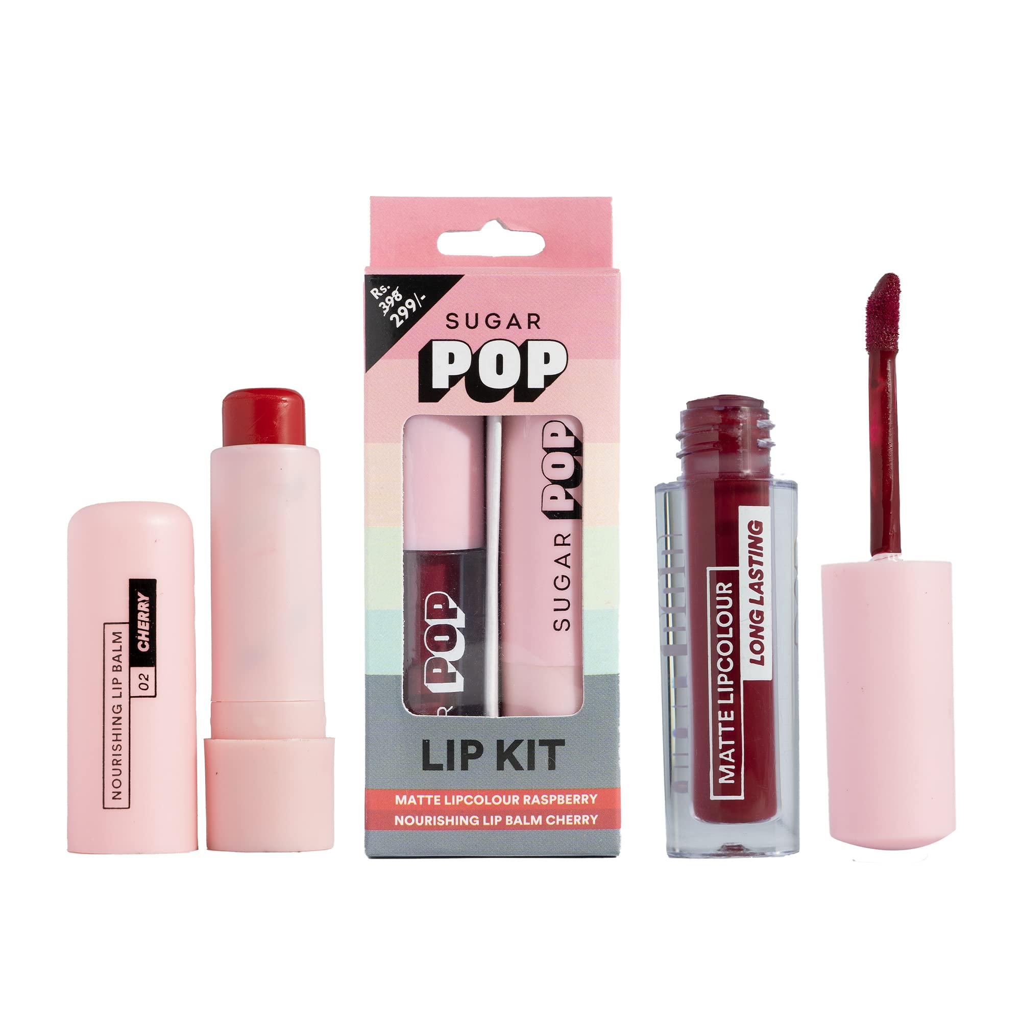 Sugar Pop Matte Lipcolour  04 Raspberry + Nourishing Lip Balm  02 Cherry Lip Kit4.5Gms + 6M
