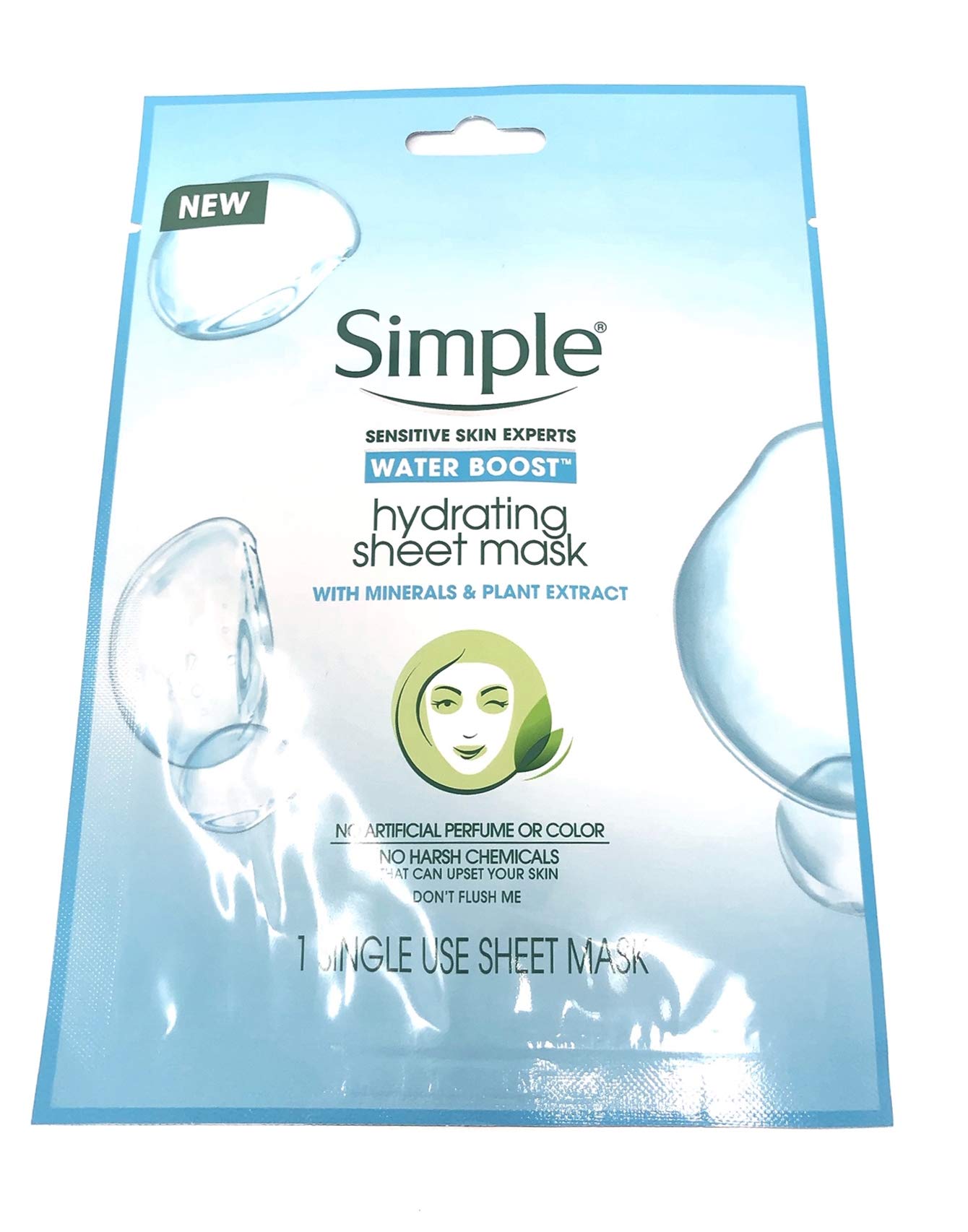 Simple Water Boost Hydrating Sheet Mask, 1 Mask (Bundle Of 2)