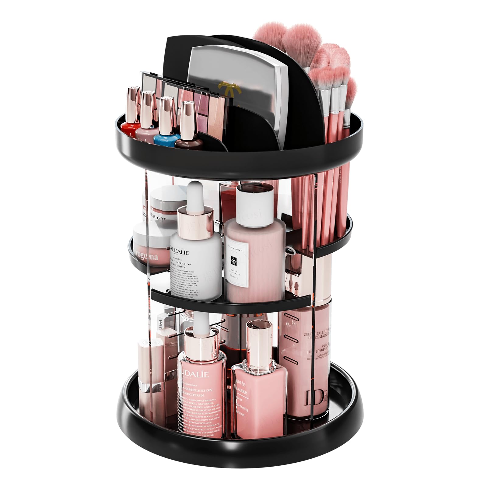 360 Rotating Makeup Organizer For Vanity - 6 Tier Adjustable Spinning Bathroom Counter Cosmetic Display Cases And Makeup Holder