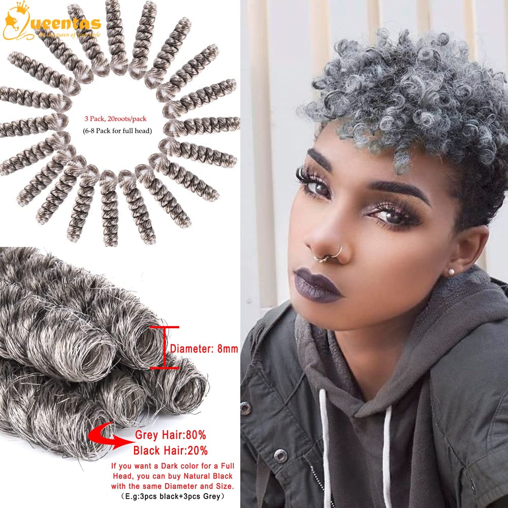 Queentas 10Inches Grey 3 Pack Saniya Kenzie Toni Curl Crochet Carrie Curl(8Mm) Synthetic Hair Extensions Afro Passion Twist Kink