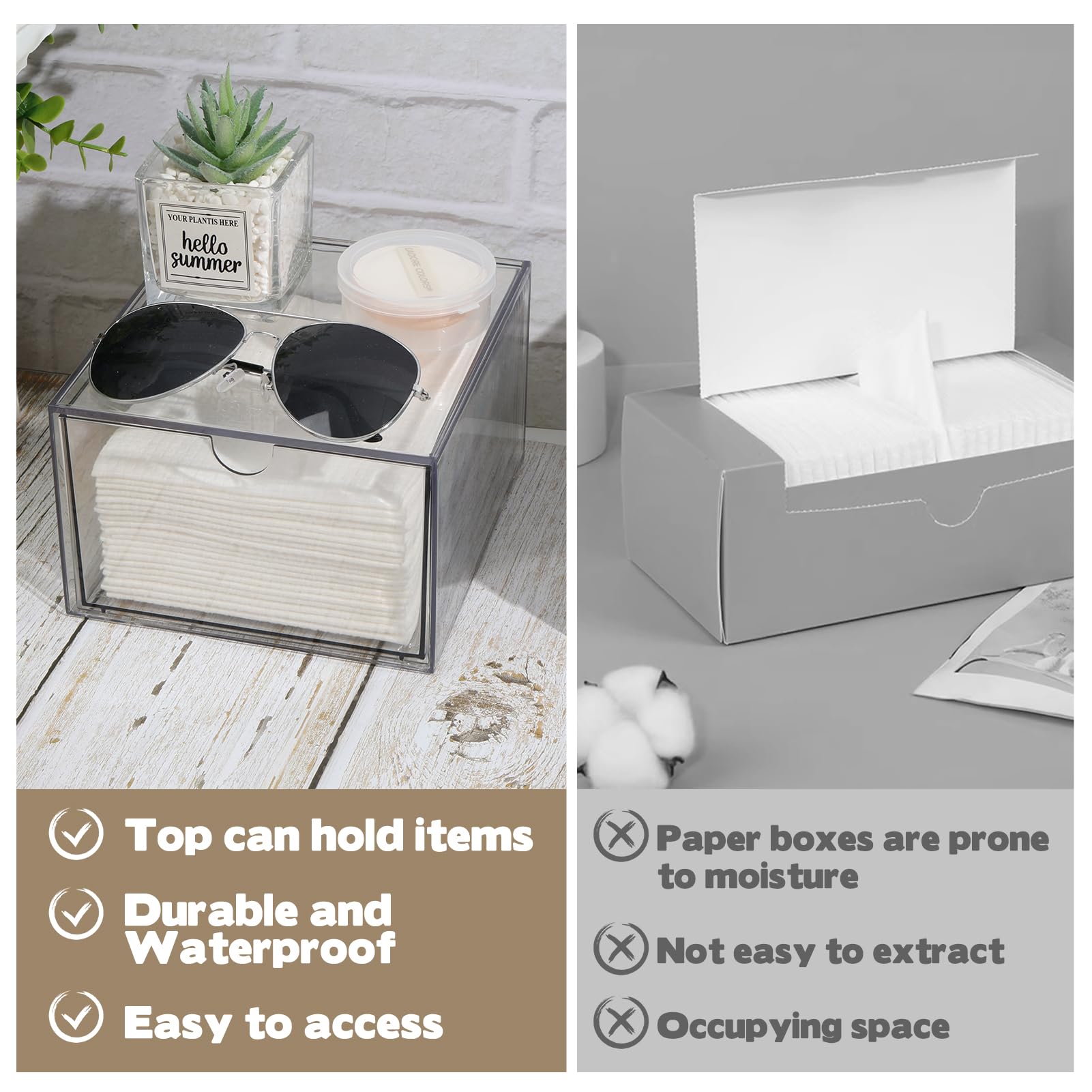 Disposable Face Towel Holder, Plastic Face Towels Storage Box with Drawer, Stackable Organizer for Clean Skin Club Face XL Towel