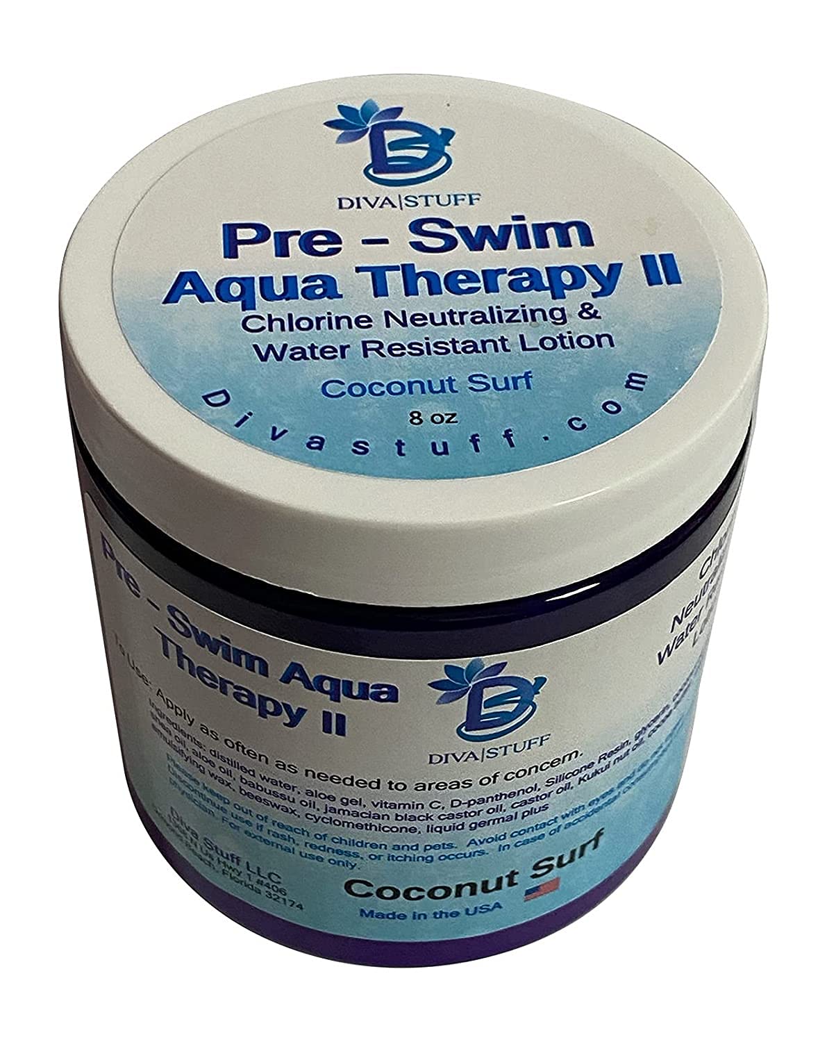 Diva Stuff Pre-Swim Aqua Therapy Chlorine Neutralizing Body Lotion, Protects Skin From Chlorine And Salt Water (Coconut Surf Wat