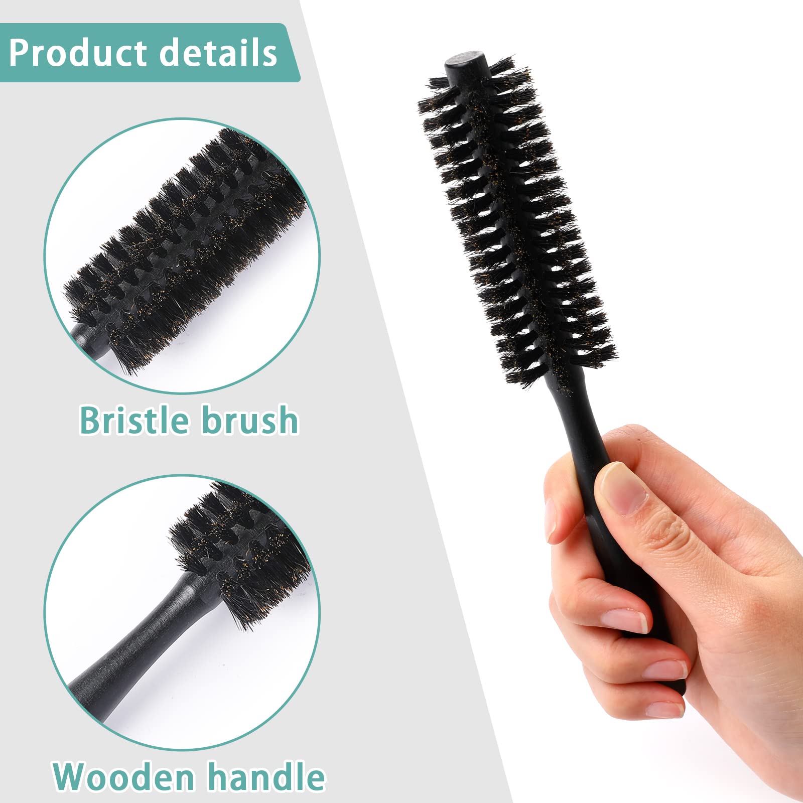 Mozeat Lens Boar Bristle Round Hair Brush, Hair Brush for Women & Men 's Short Fine Hair, Beard, Natural Wooden Handle, Travel S