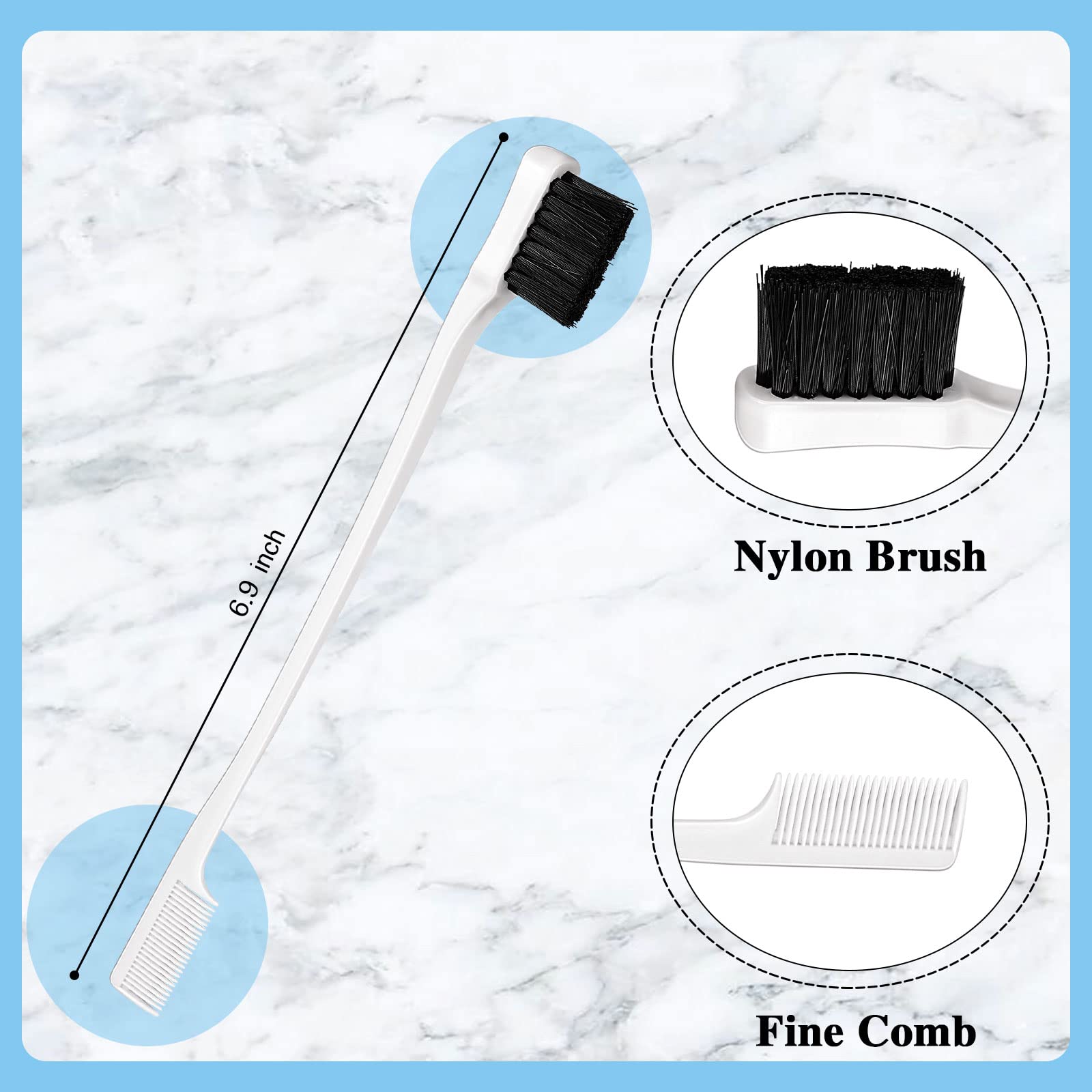 Geiserailie 3 Pcs Slick Back Hair Brush Set Bristle Brush Edge Control Teasing Comb For Women Black Hair(White)