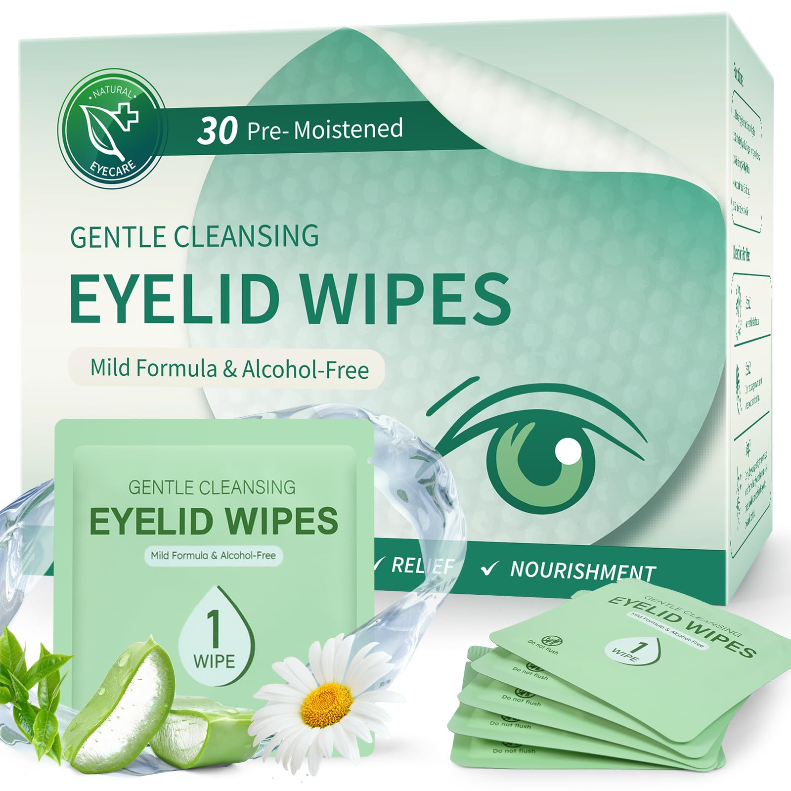 Eyelid and Lash Cleansing Wipes - Hypoallergenic Tea Tree Oil Eye Wipes for Dry Eyes, Blepharitis & Sensitive Skin - Pre-Moisten